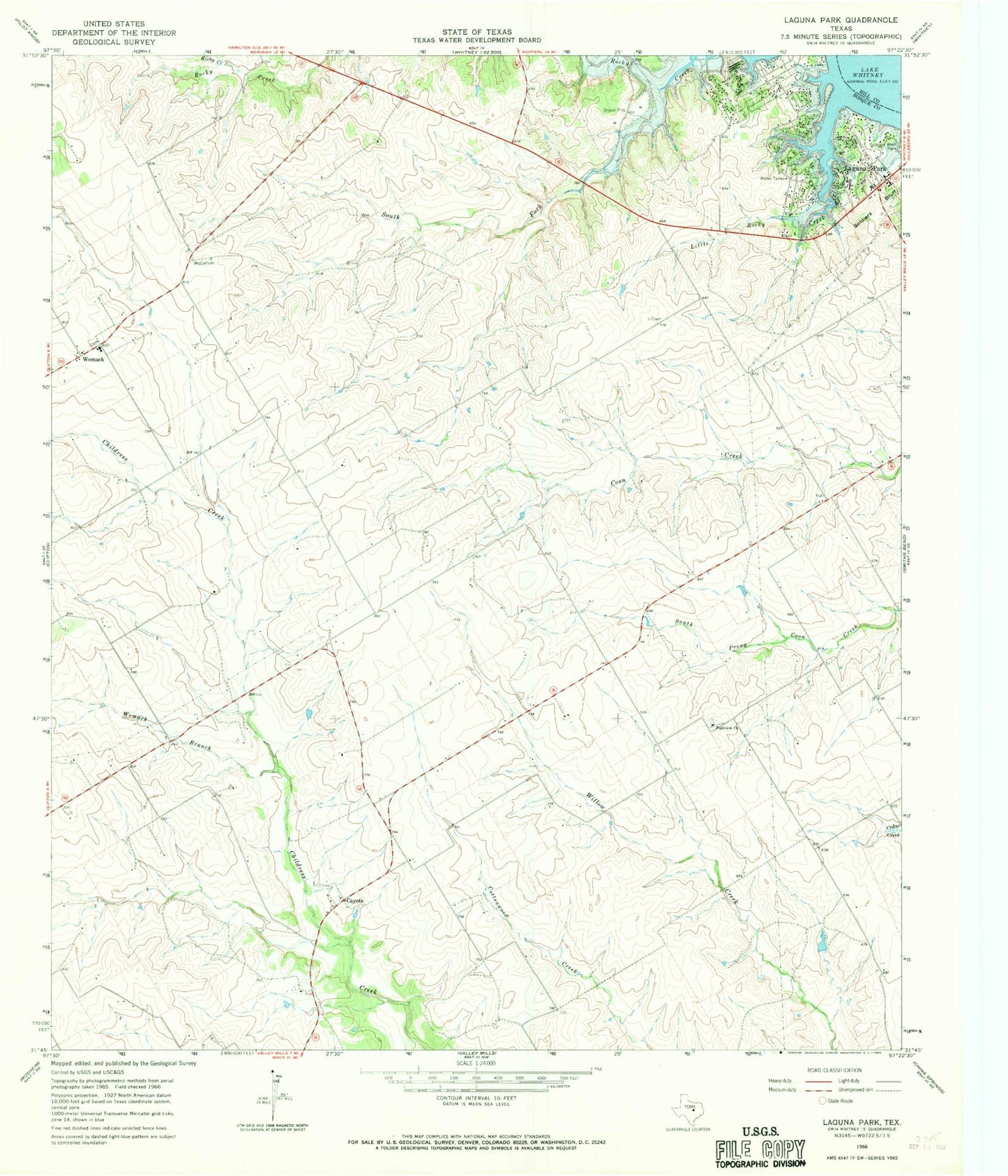 Classic USGS Laguna Park Texas 7.5'x7.5' Topo Map Image