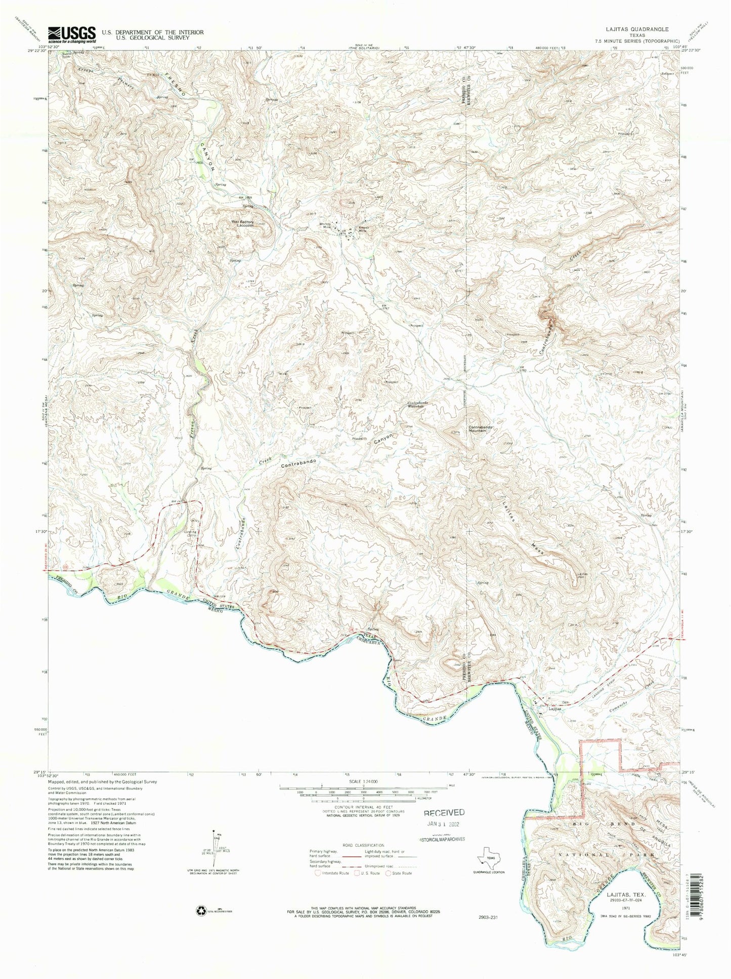Classic USGS Lajitas Texas 7.5'x7.5' Topo Map Image