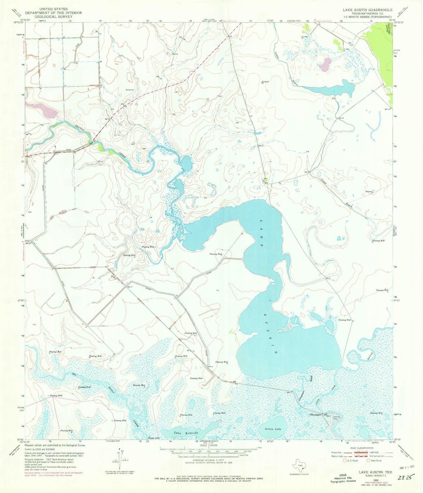 Classic USGS Lake Austin Texas 7.5'x7.5' Topo Map Image