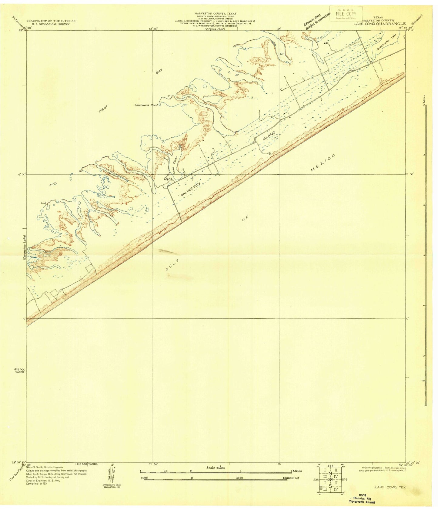 Classic USGS Lake Como Texas 7.5'x7.5' Topo Map Image