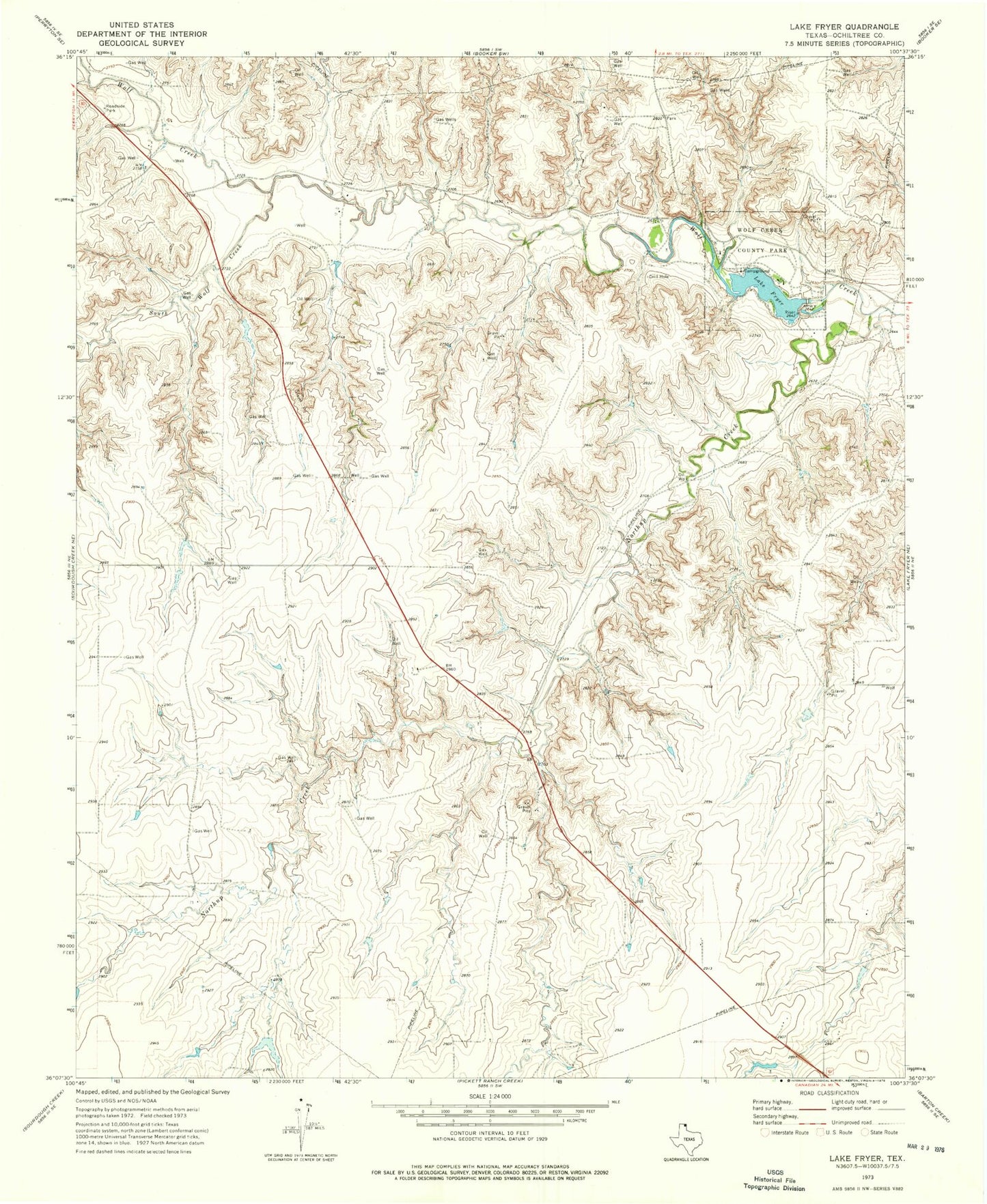 Classic USGS Lake Fryer Texas 7.5'x7.5' Topo Map Image
