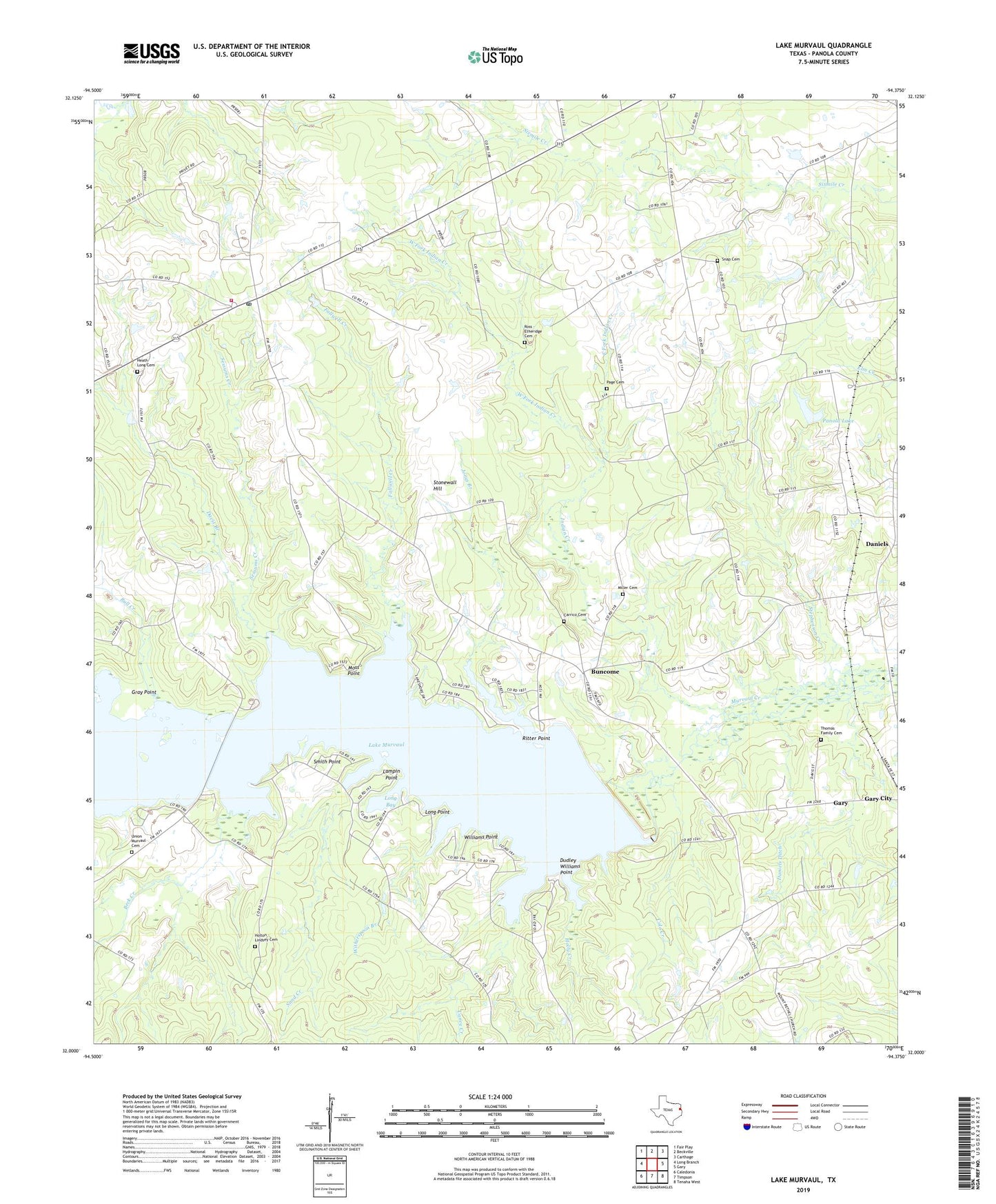 Lake Murvaul Texas US Topo Map Image