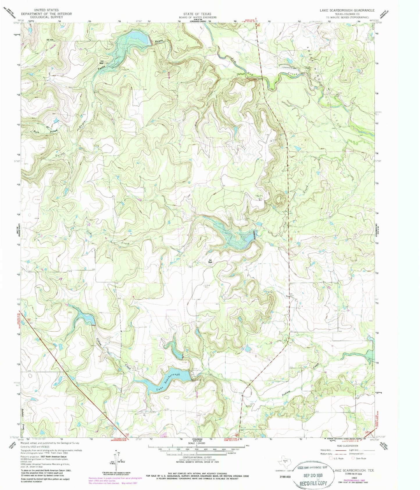 Classic USGS Lake Scarborough Texas 7.5'x7.5' Topo Map Image