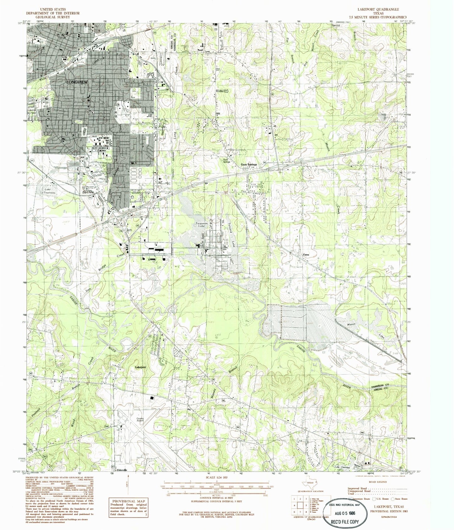 Classic USGS Lakeport Texas 7.5'x7.5' Topo Map Image