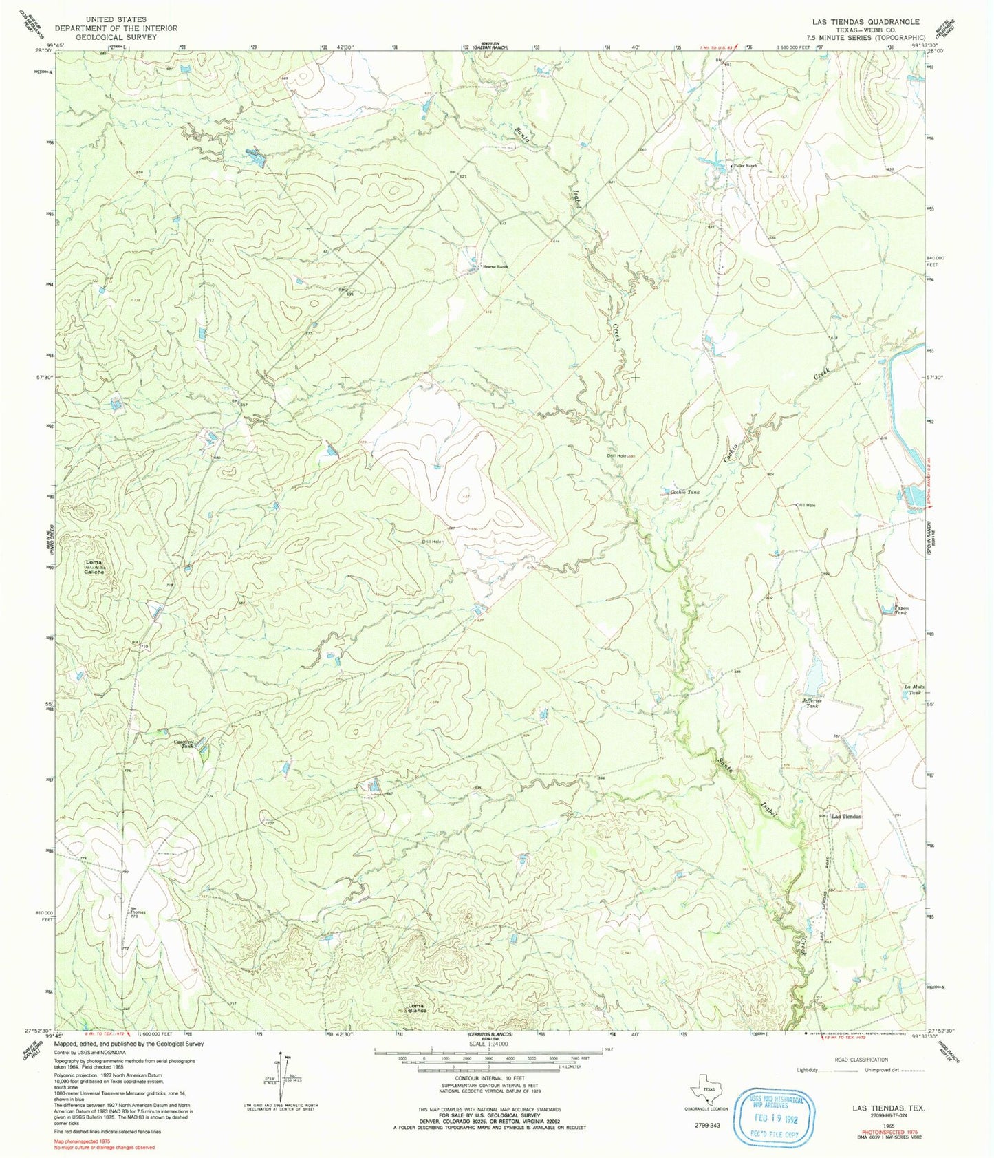 Classic USGS Las Tiendas Texas 7.5'x7.5' Topo Map Image