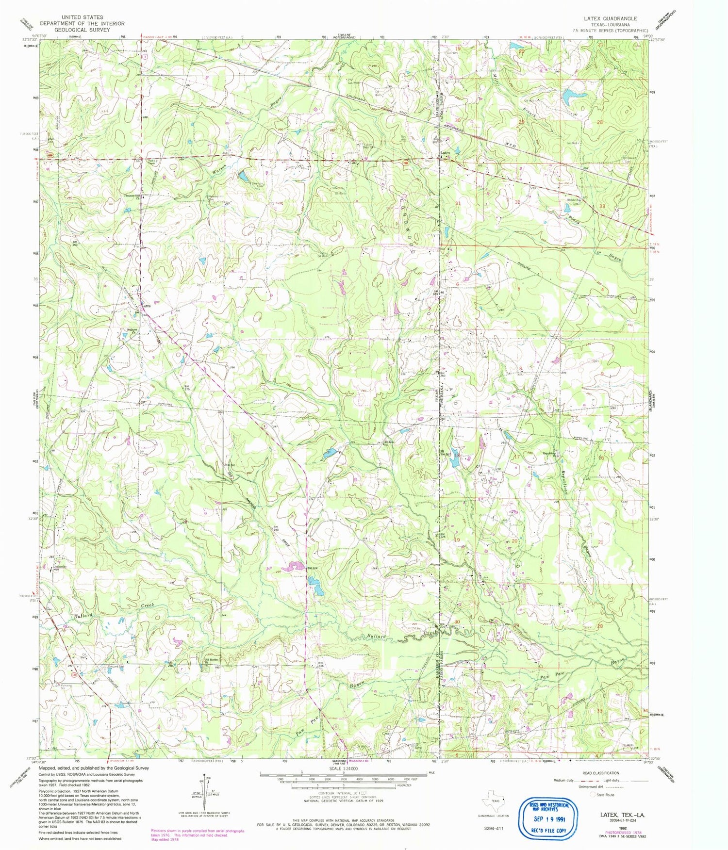 Classic USGS Latex Texas 7.5'x7.5' Topo Map Image