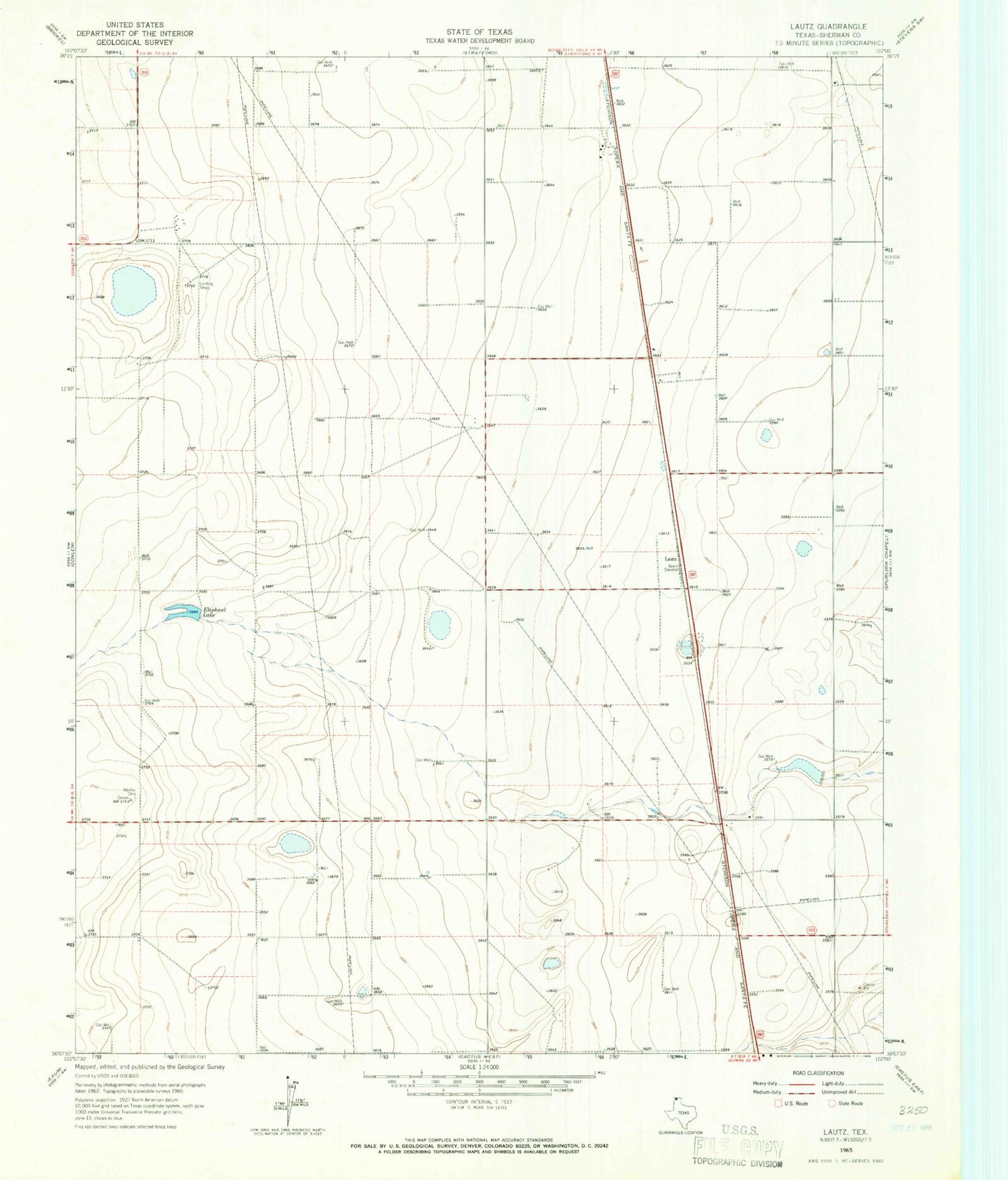 Classic USGS Lautz Texas 7.5'x7.5' Topo Map Image