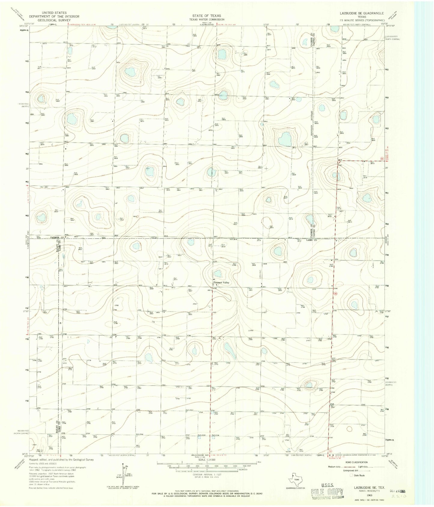Classic USGS Lazbuddie SE Texas 7.5'x7.5' Topo Map Image