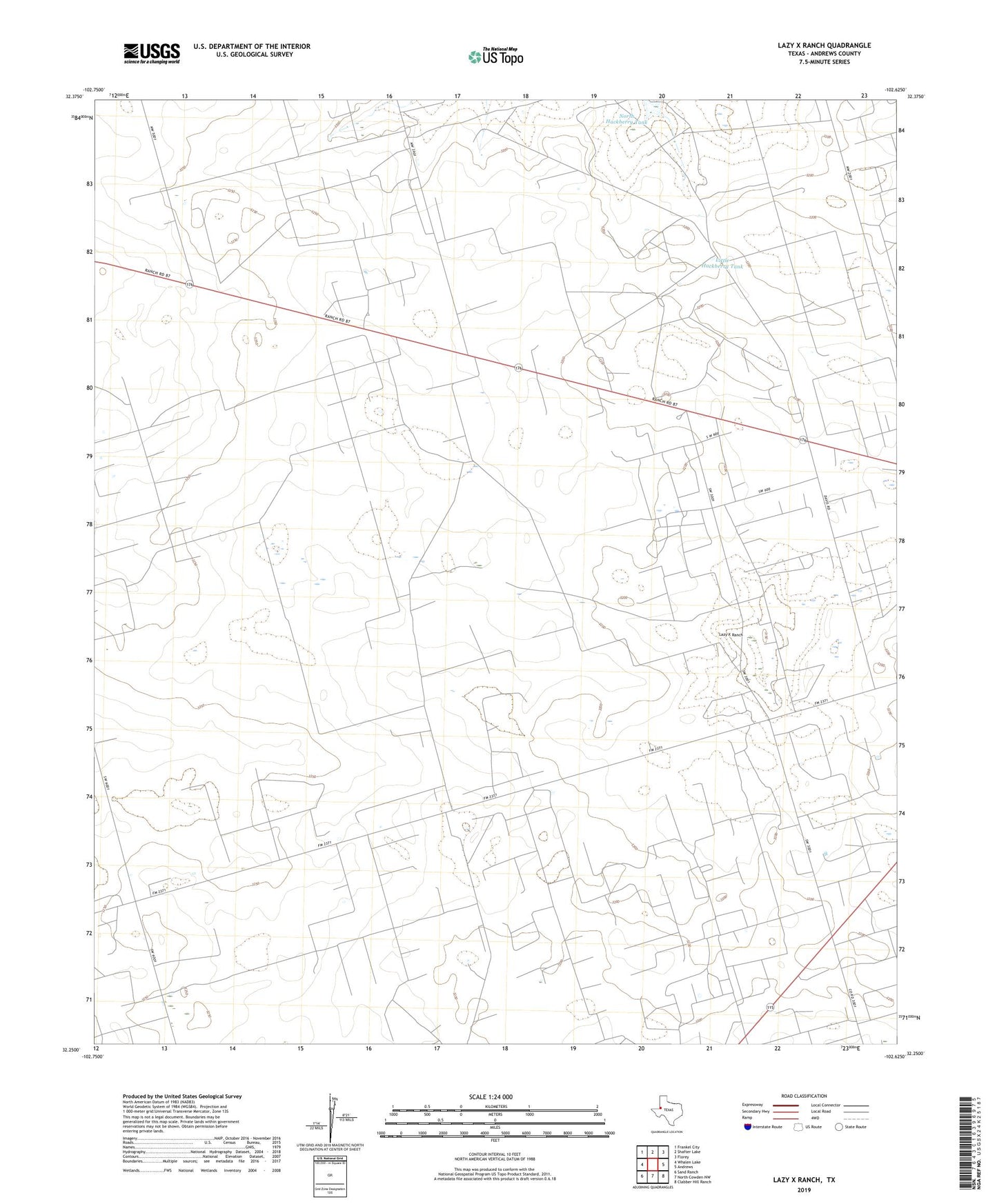 Lazy X Ranch Texas US Topo Map Image