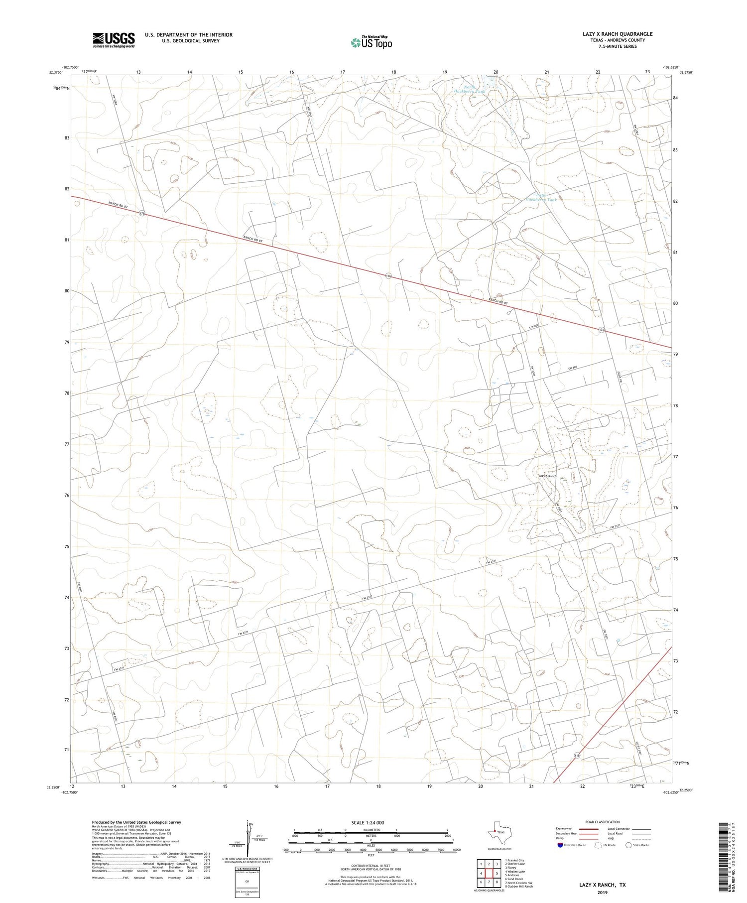Lazy X Ranch Texas US Topo Map Image