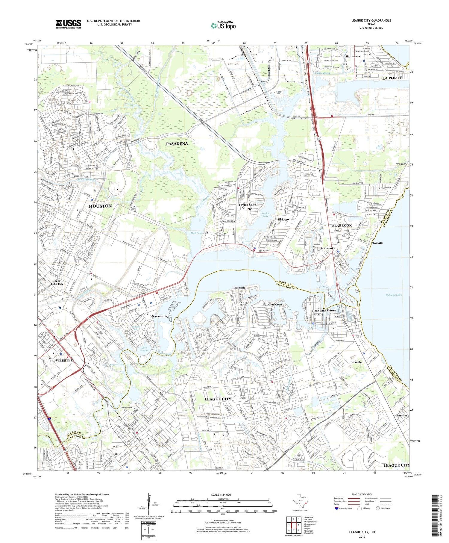 League City Texas US Topo Map Image