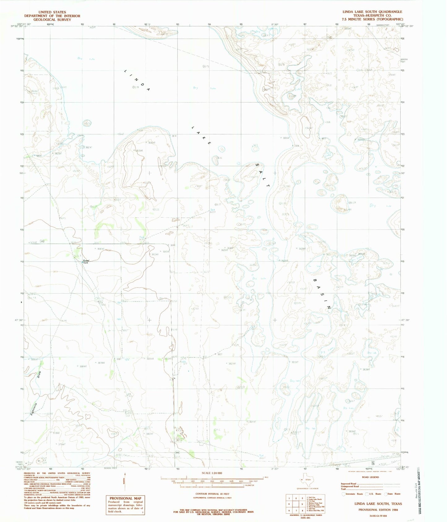 Classic USGS Linda Lake South Texas 7.5'x7.5' Topo Map Image