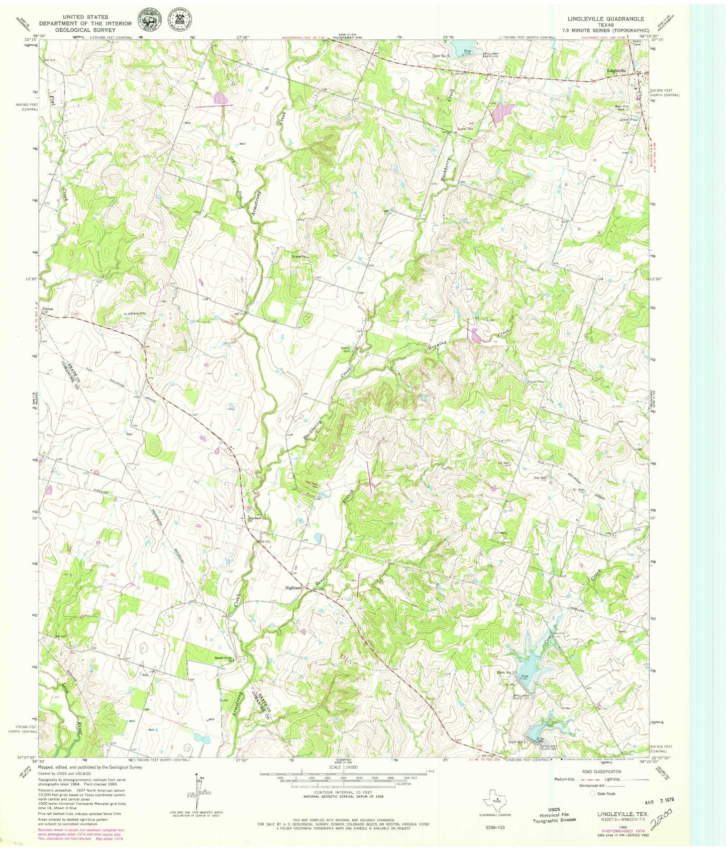 Classic USGS Lingleville Texas 7.5'x7.5' Topo Map Image