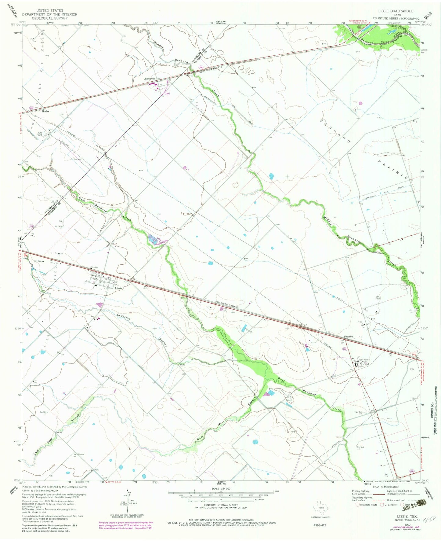 Classic USGS Lissie Texas 7.5'x7.5' Topo Map Image