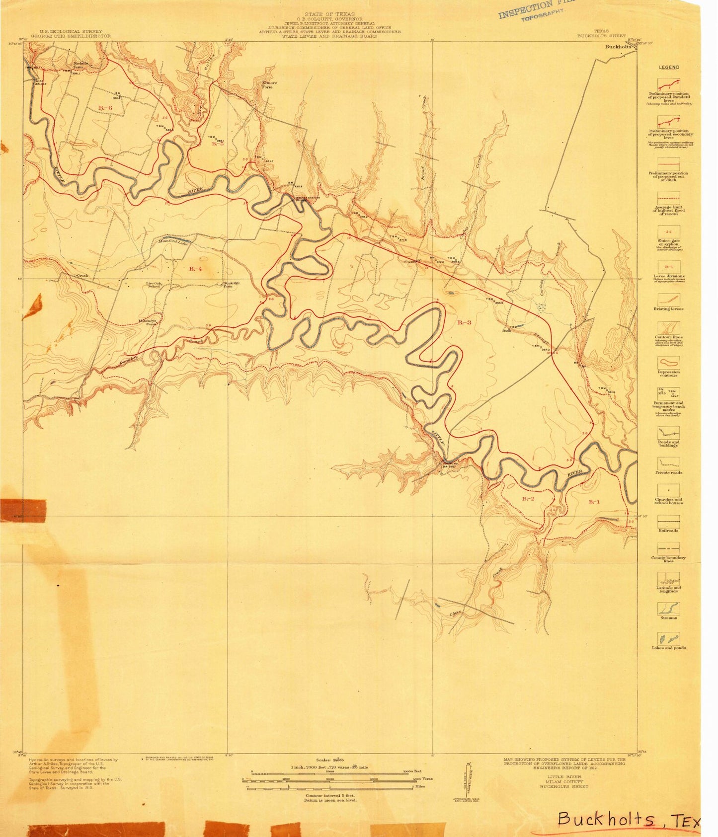 Classic USGS Little River Texas 7.5'x7.5' Topo Map Image