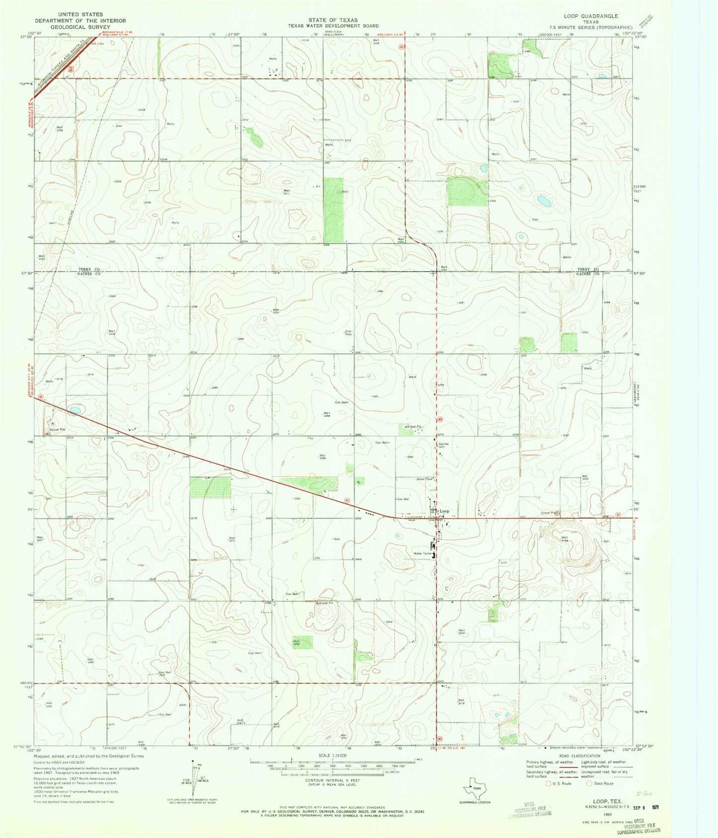 Classic USGS Loop Texas 7.5'x7.5' Topo Map Image