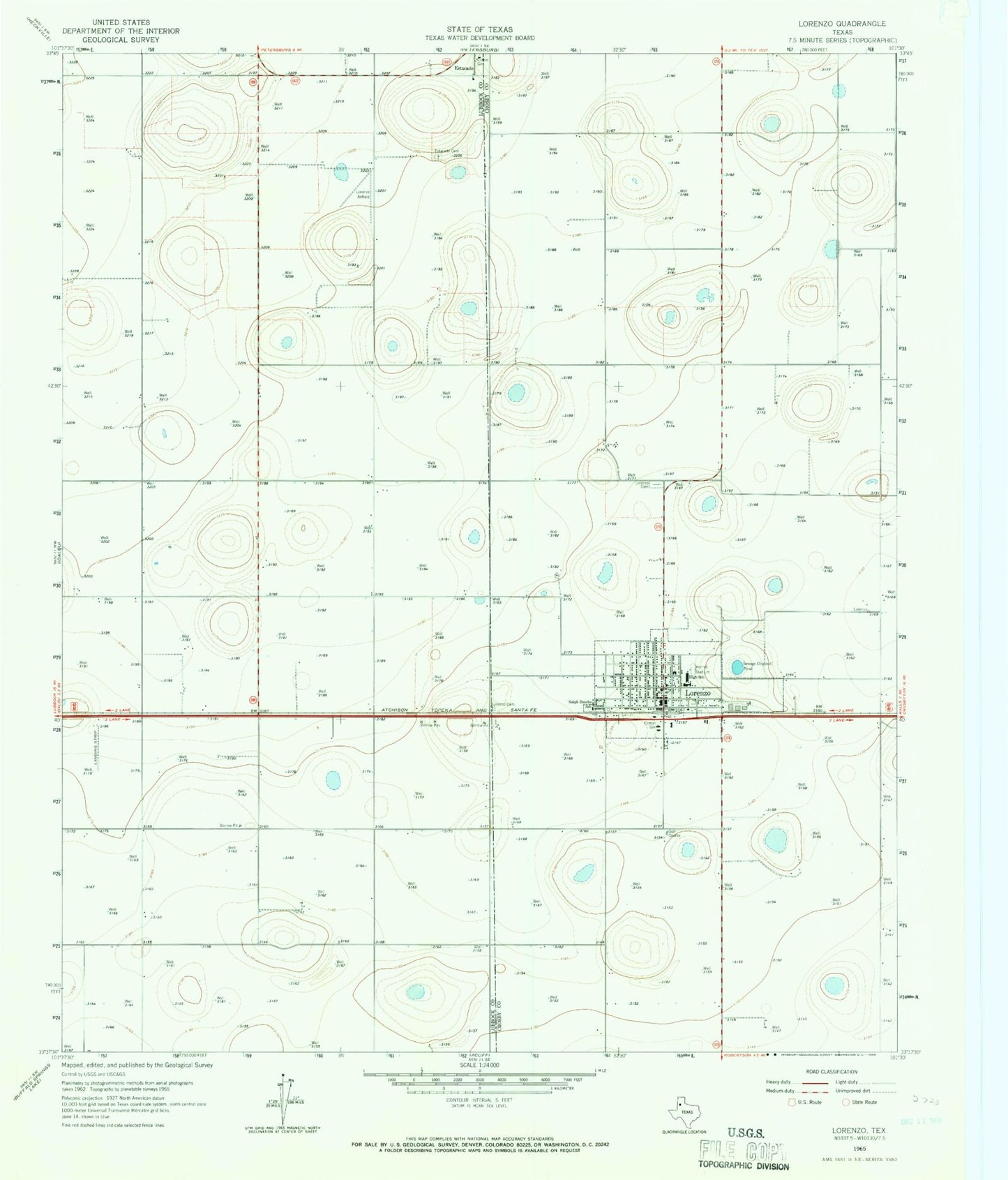 Classic USGS Lorenzo Texas 7.5'x7.5' Topo Map Image