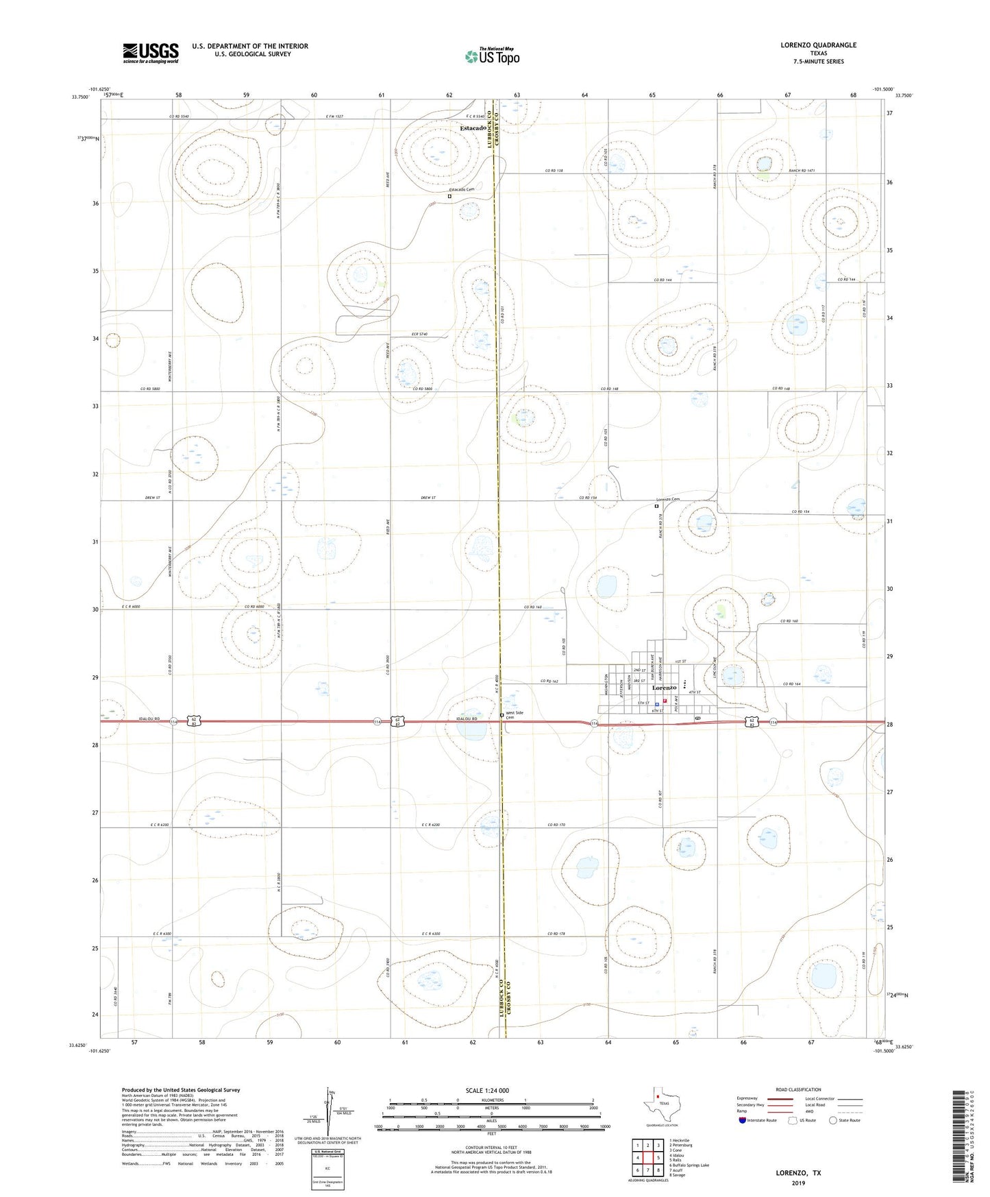 Lorenzo Texas US Topo Map Image