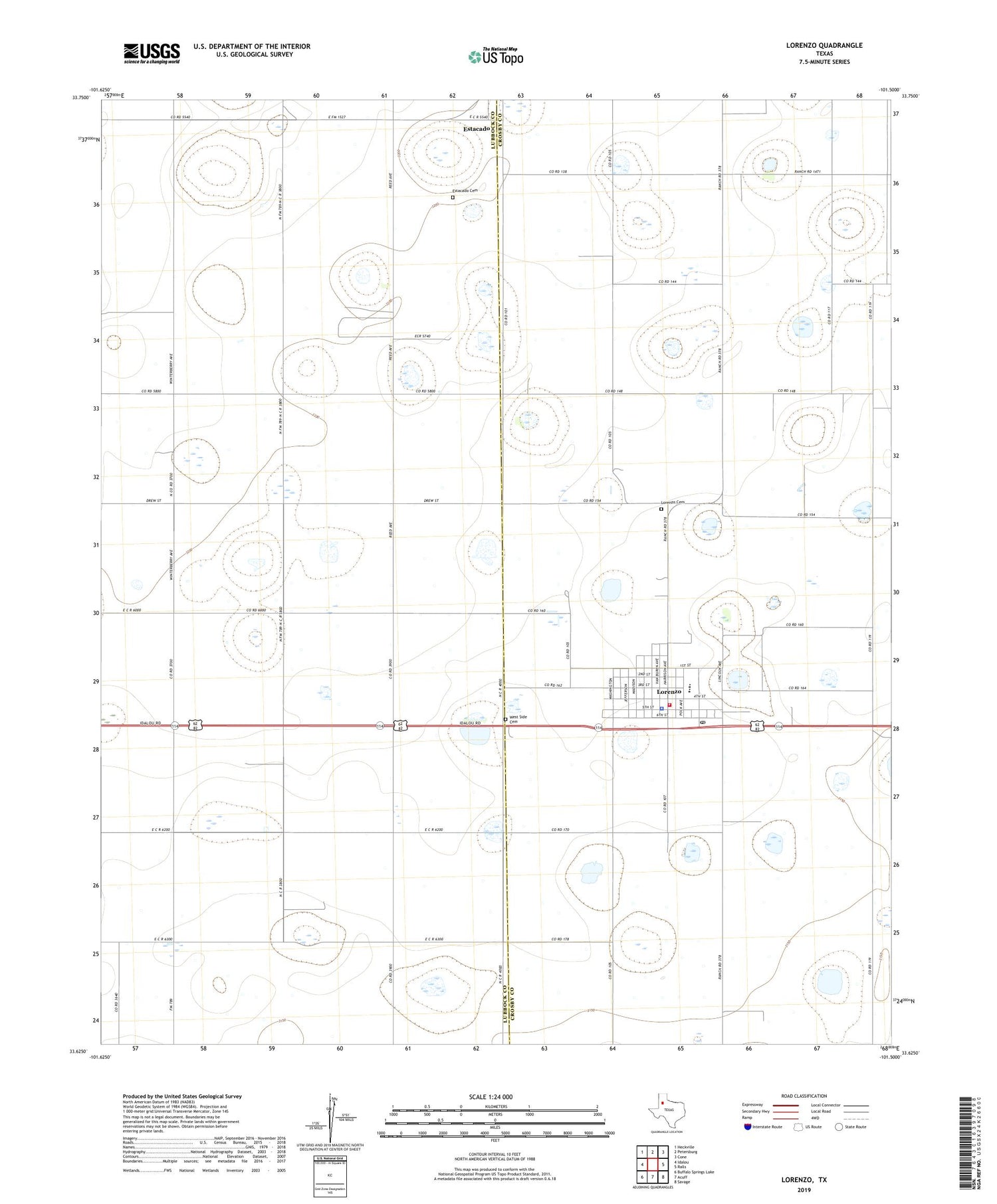 Lorenzo Texas US Topo Map Image