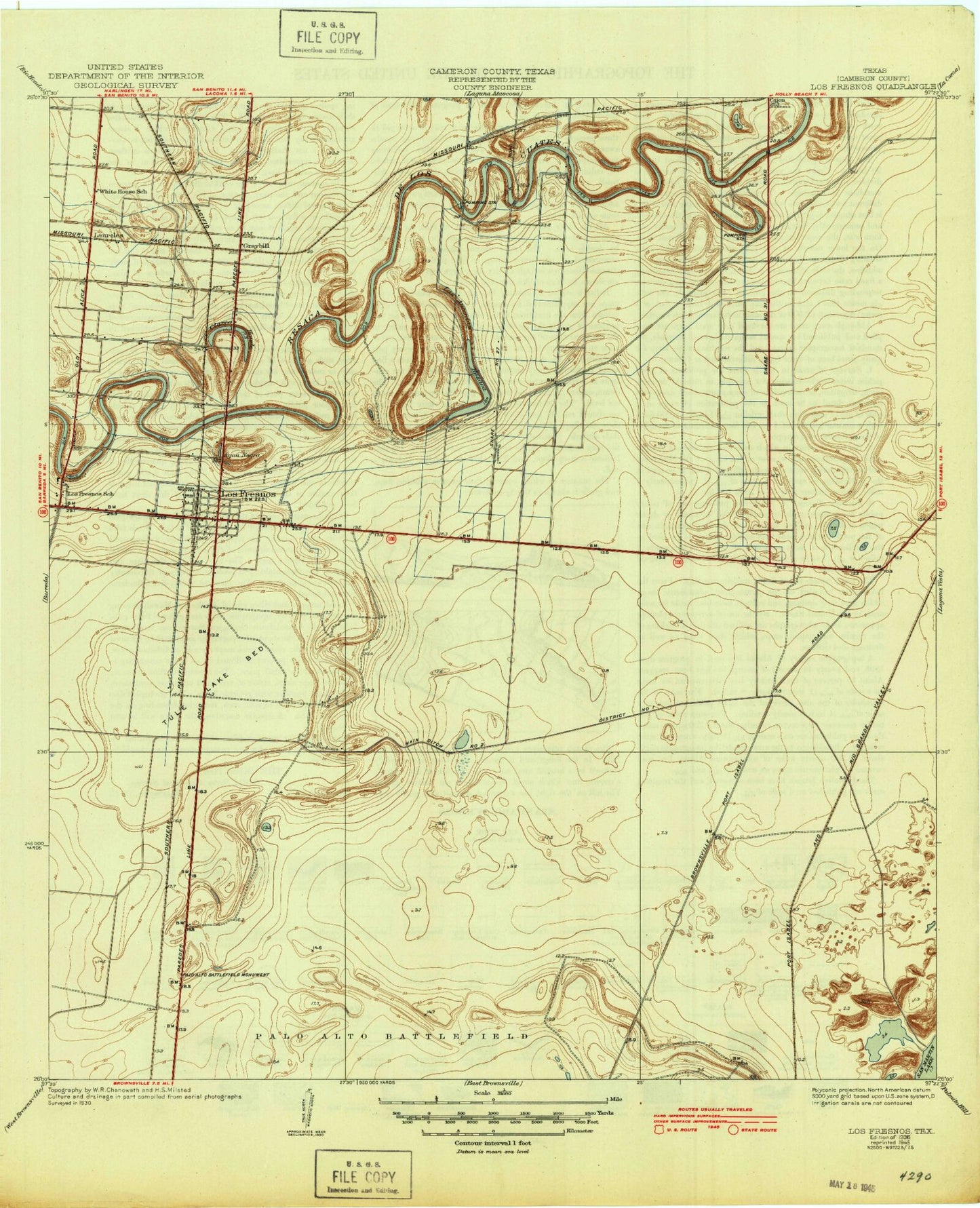 Classic USGS Los Fresnos Texas 7.5'x7.5' Topo Map Image