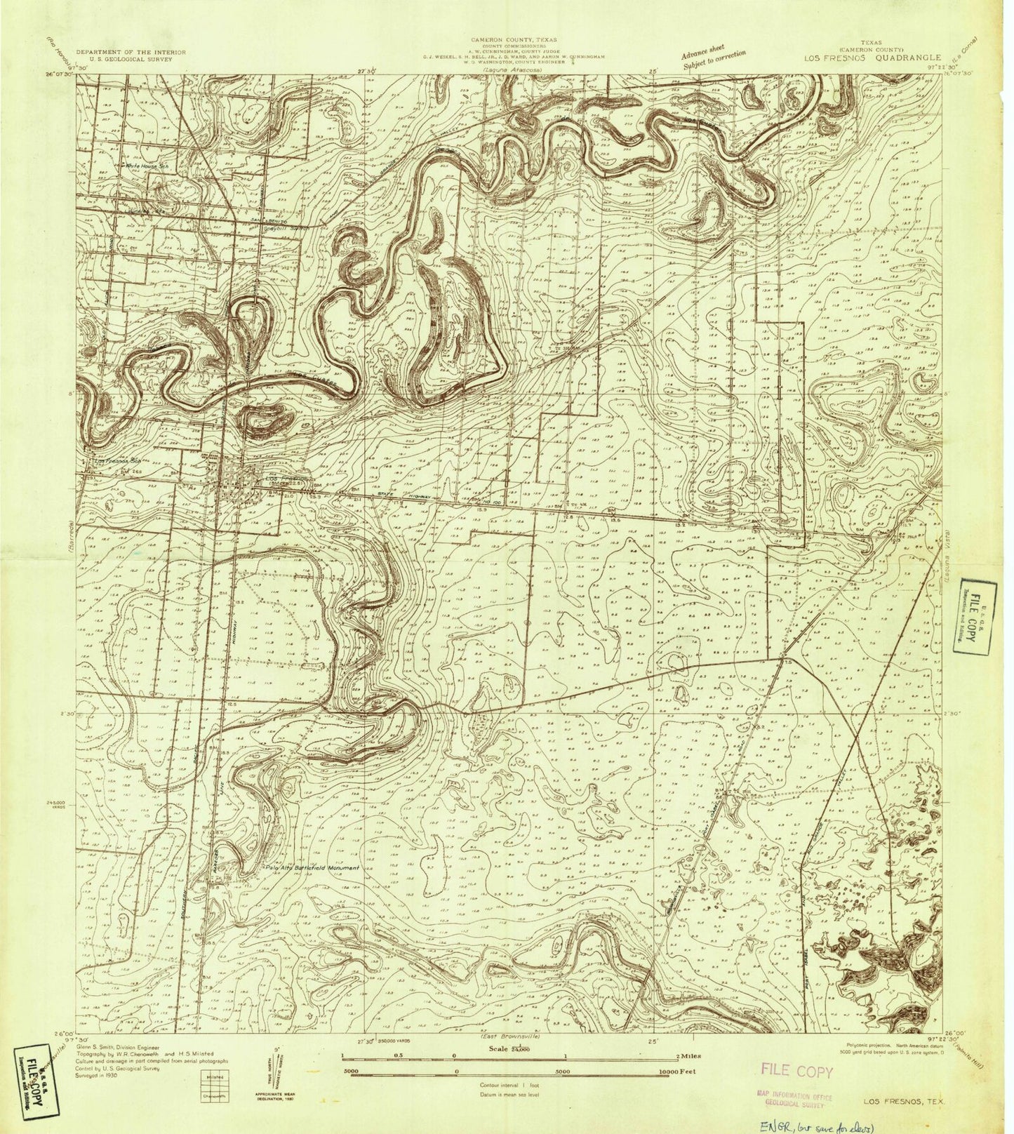Classic USGS Los Fresnos Texas 7.5'x7.5' Topo Map Image