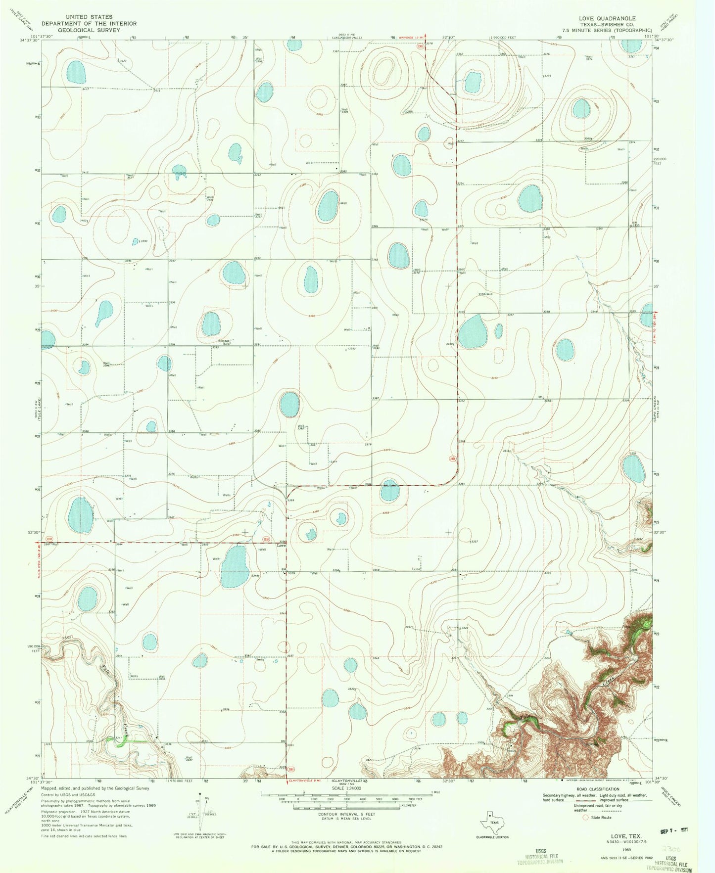 Classic USGS Love Texas 7.5'x7.5' Topo Map Image