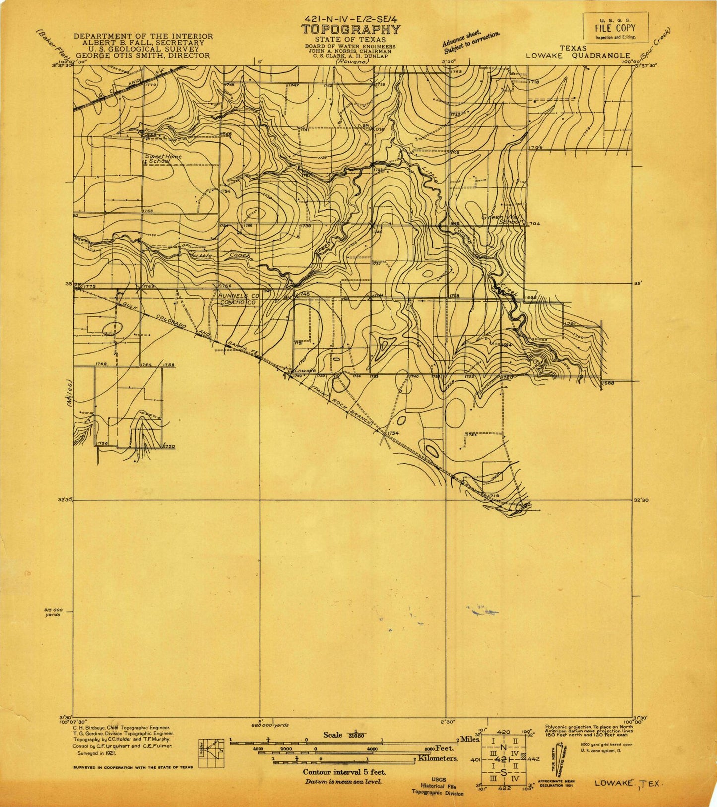 Classic USGS Lowake Texas 7.5'x7.5' Topo Map Image