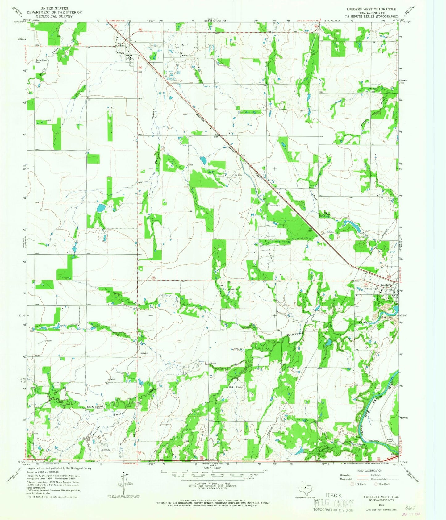 Classic USGS Lueders West Texas 7.5'x7.5' Topo Map Image