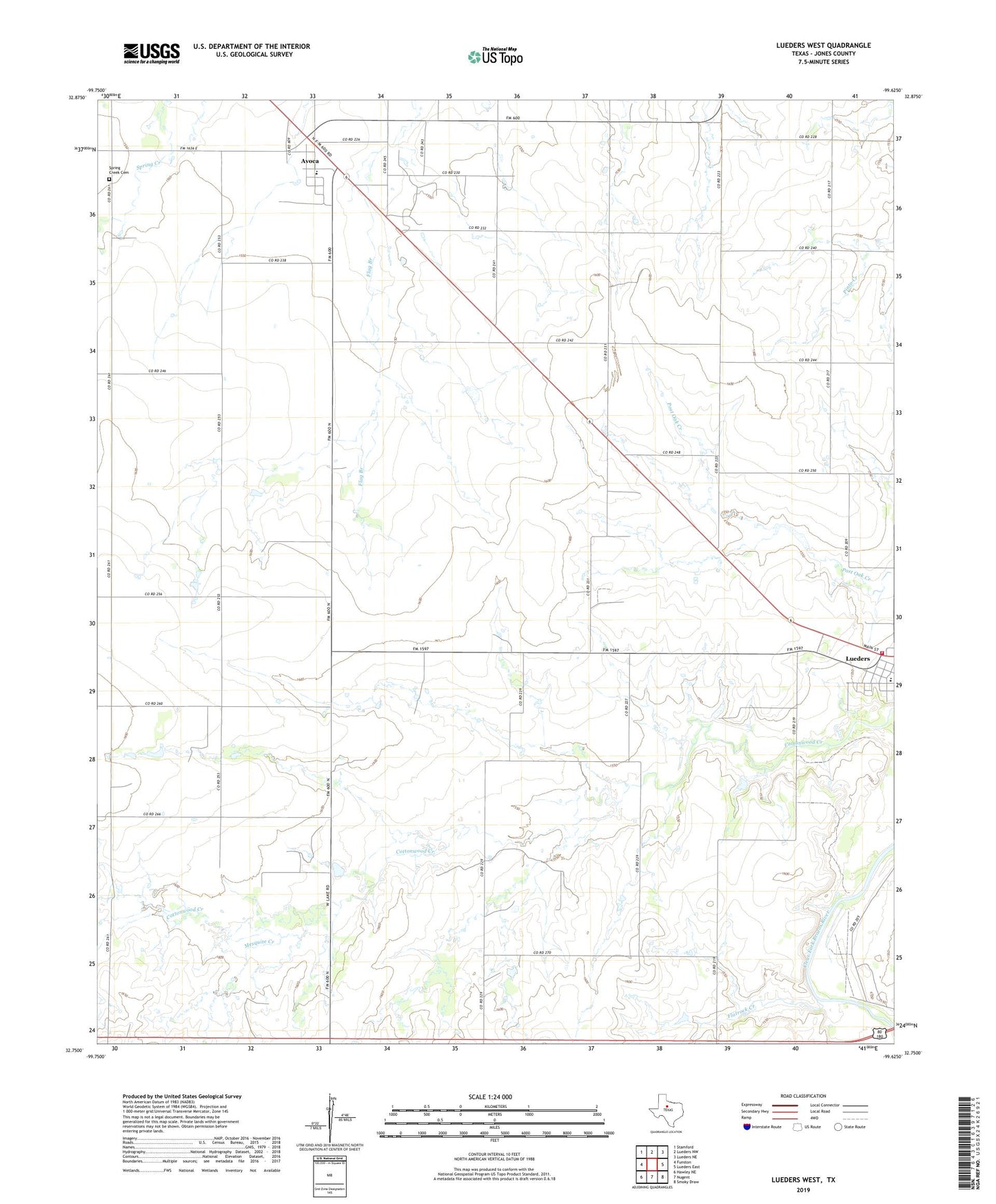 Lueders West Texas US Topo Map Image