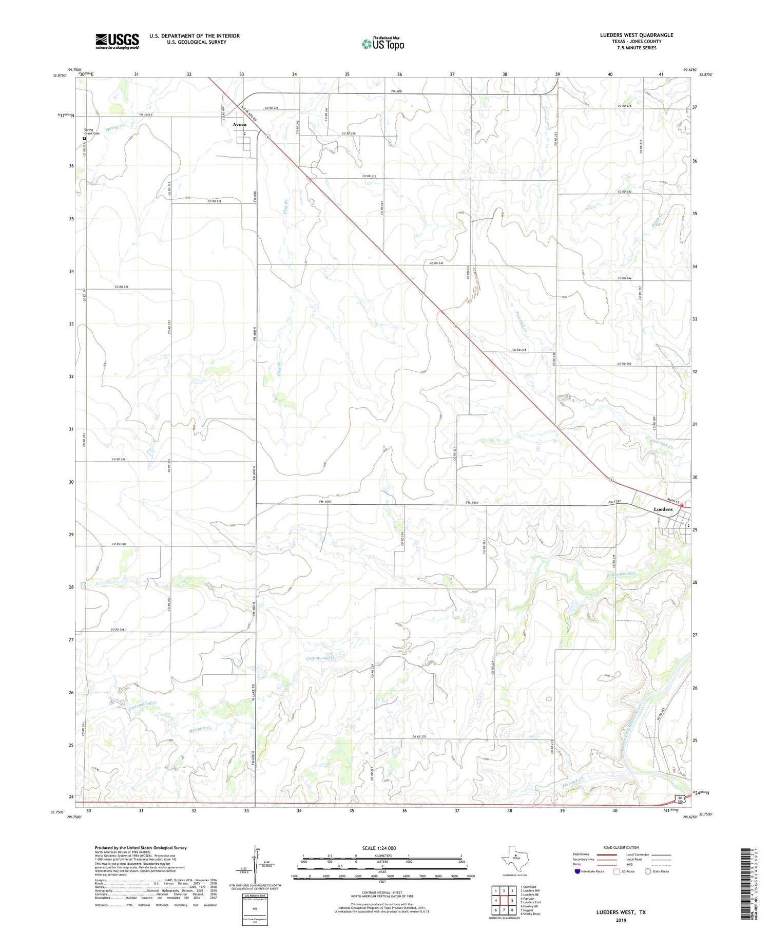 Lueders West Texas US Topo Map Image