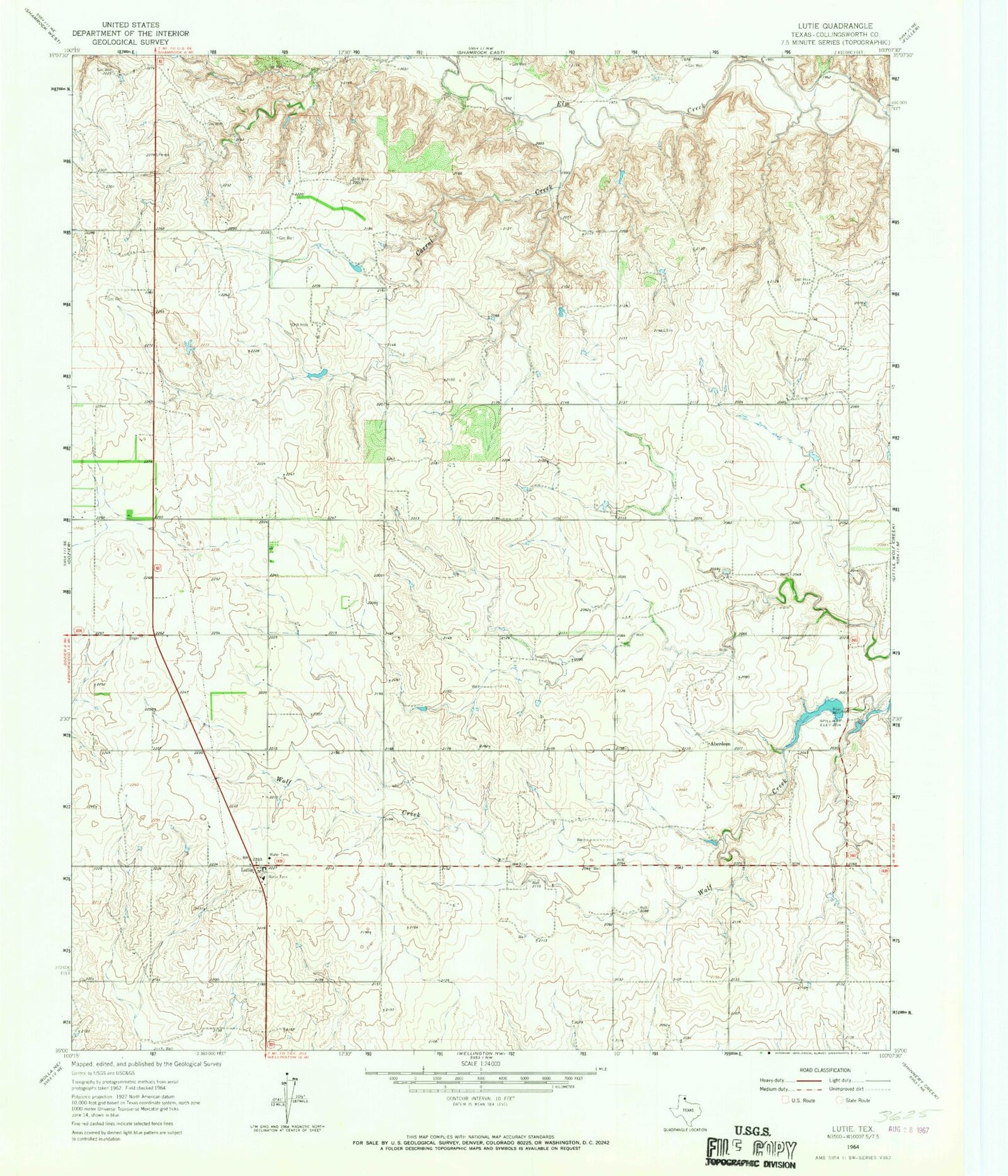 Classic USGS Lutie Texas 7.5'x7.5' Topo Map Image