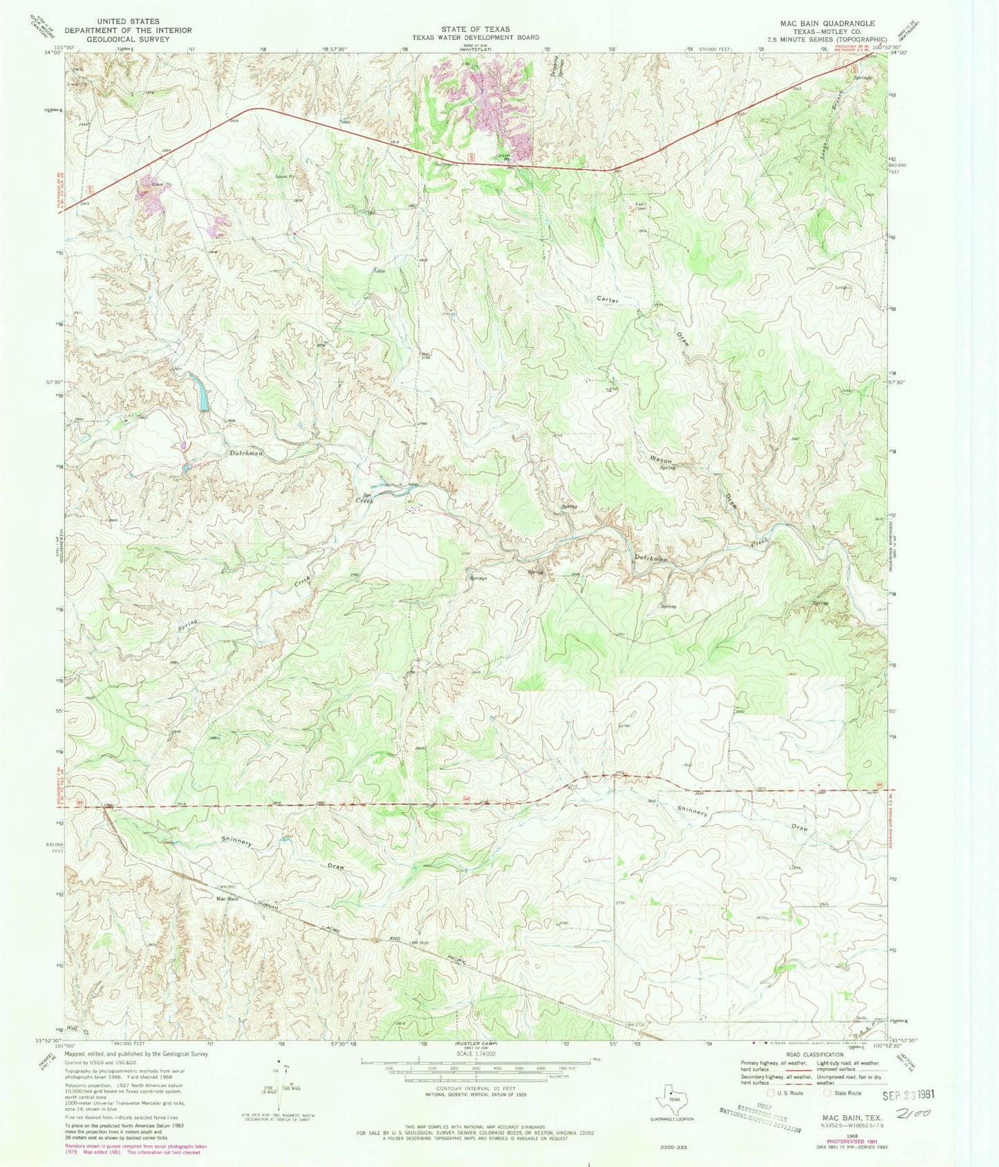 Classic USGS Mac Bain Texas 7.5'x7.5' Topo Map Image