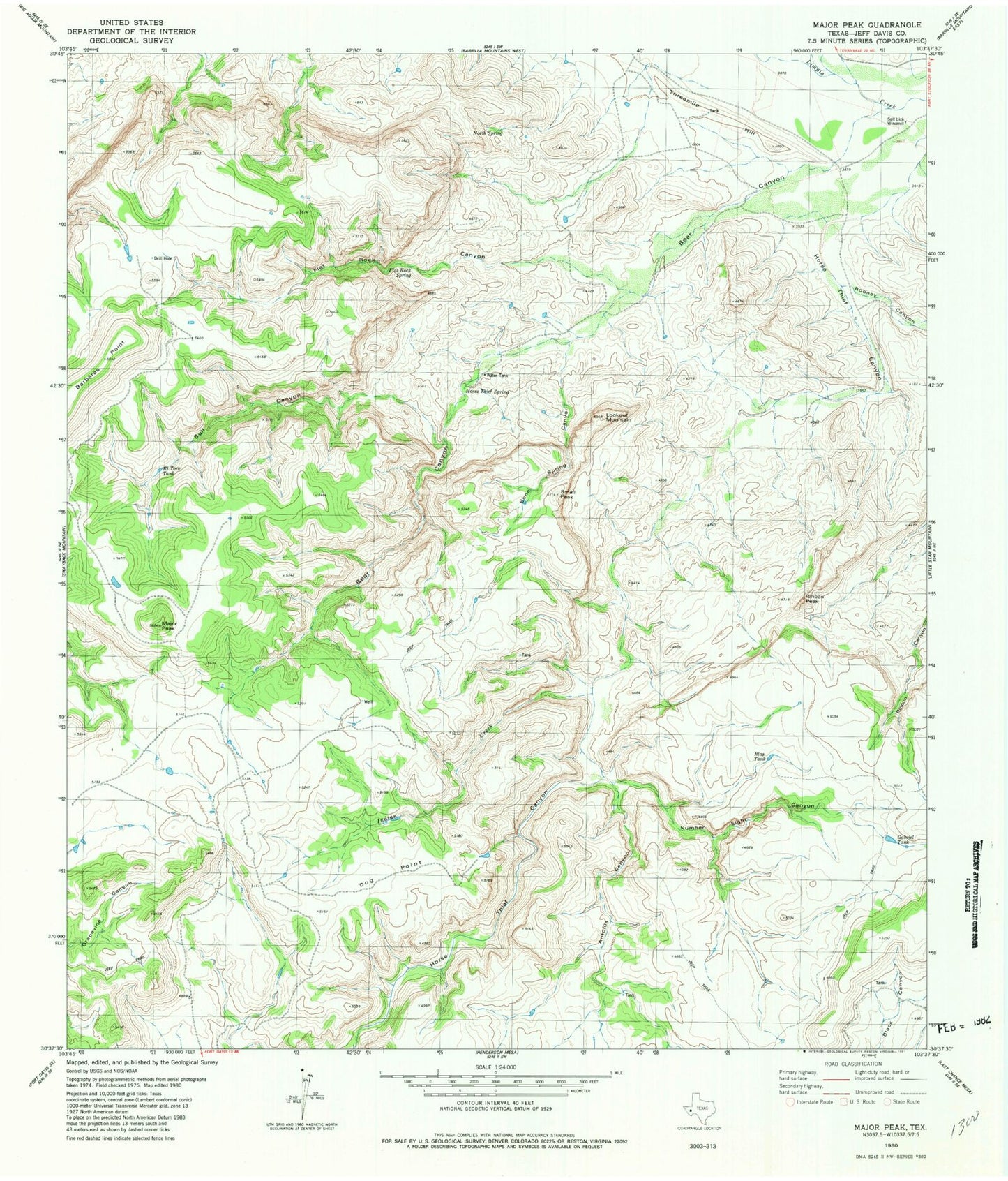 Classic USGS Major Peak Texas 7.5'x7.5' Topo Map Image