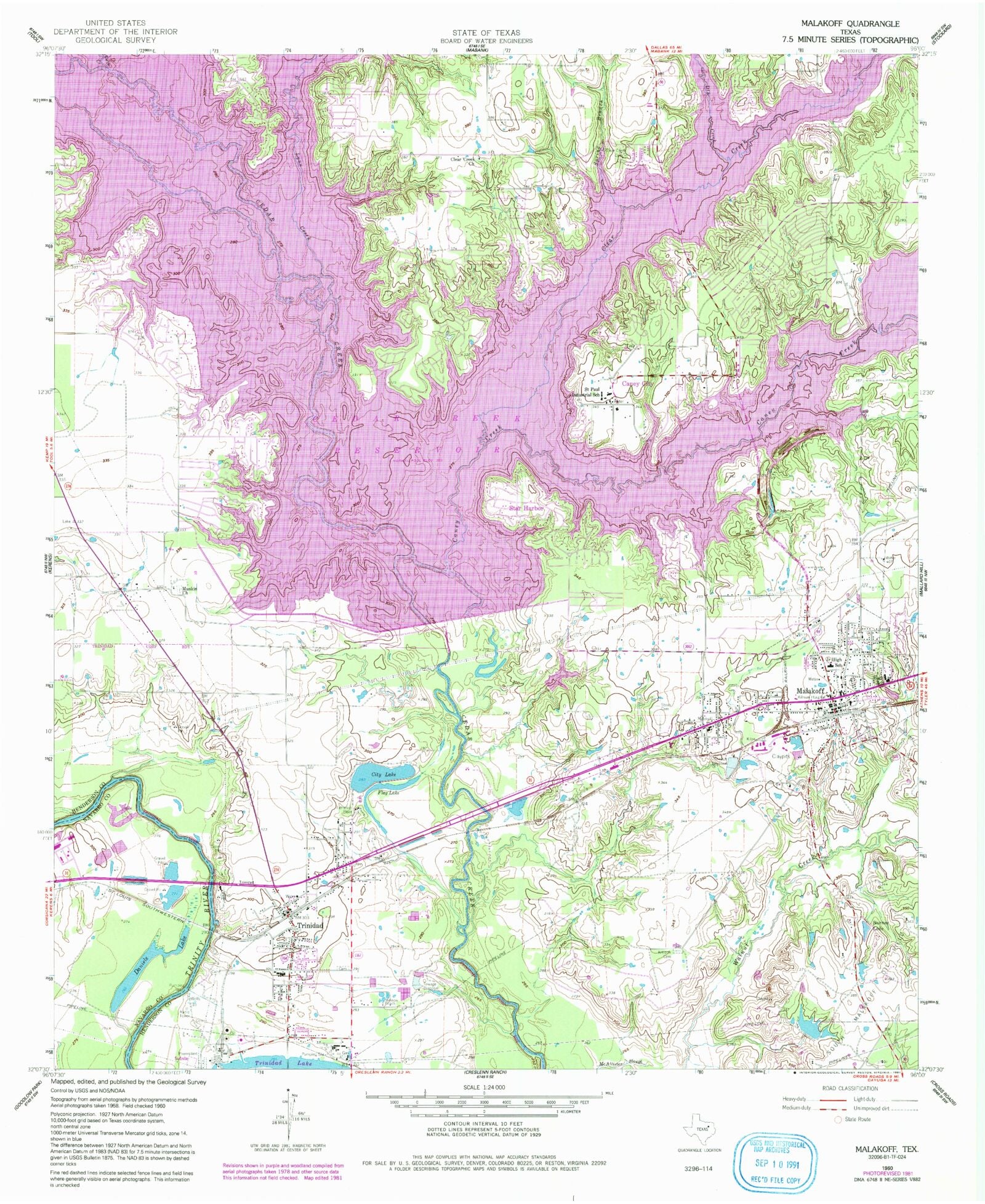 Classic USGS Malakoff Texas 7.5'x7.5' Topo Map MyTopo Map Store