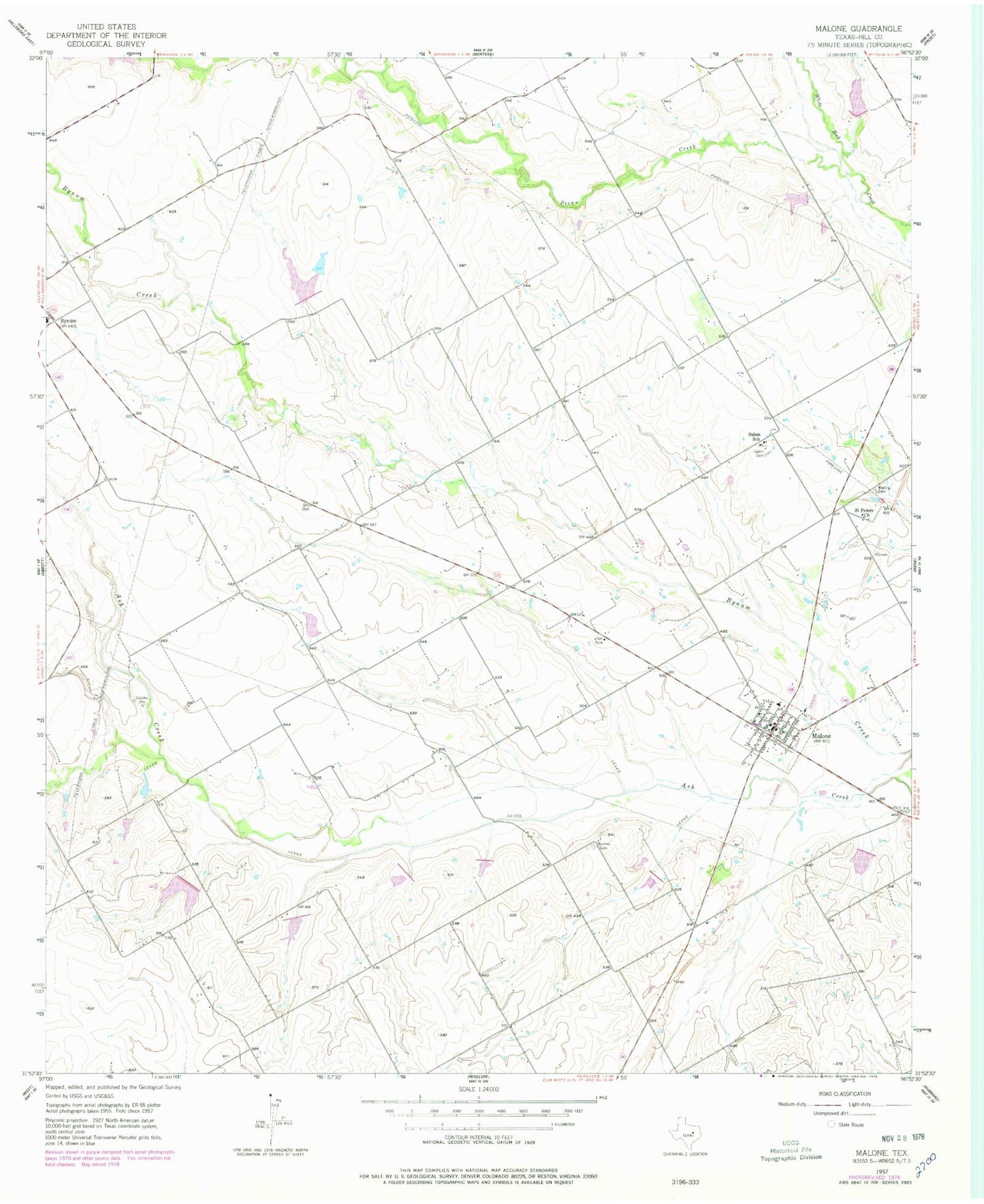 Classic USGS Malone Texas 7.5'x7.5' Topo Map Image