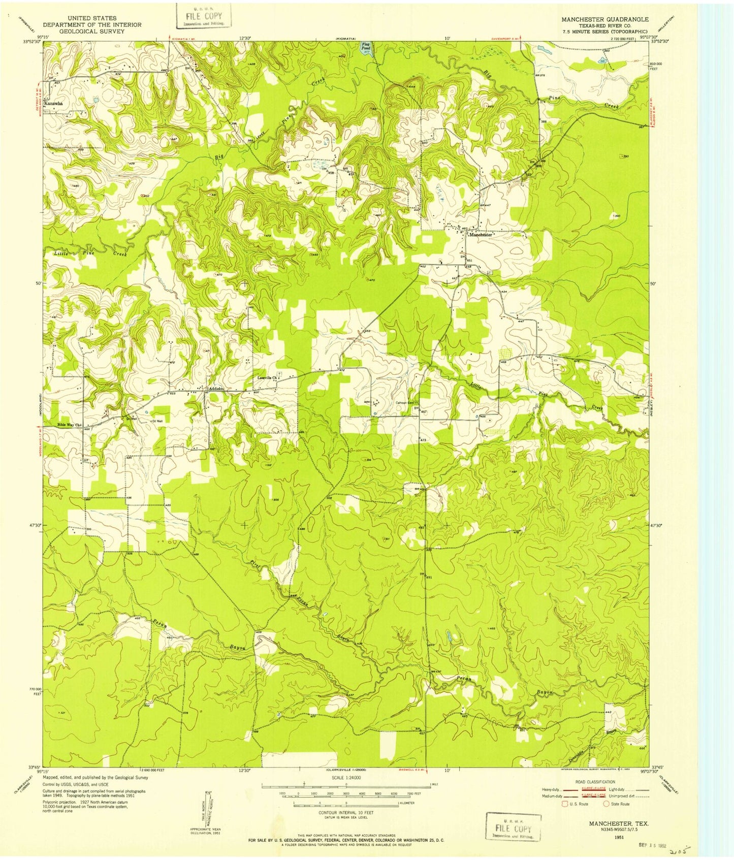 Classic USGS Manchester Texas 7.5'x7.5' Topo Map Image