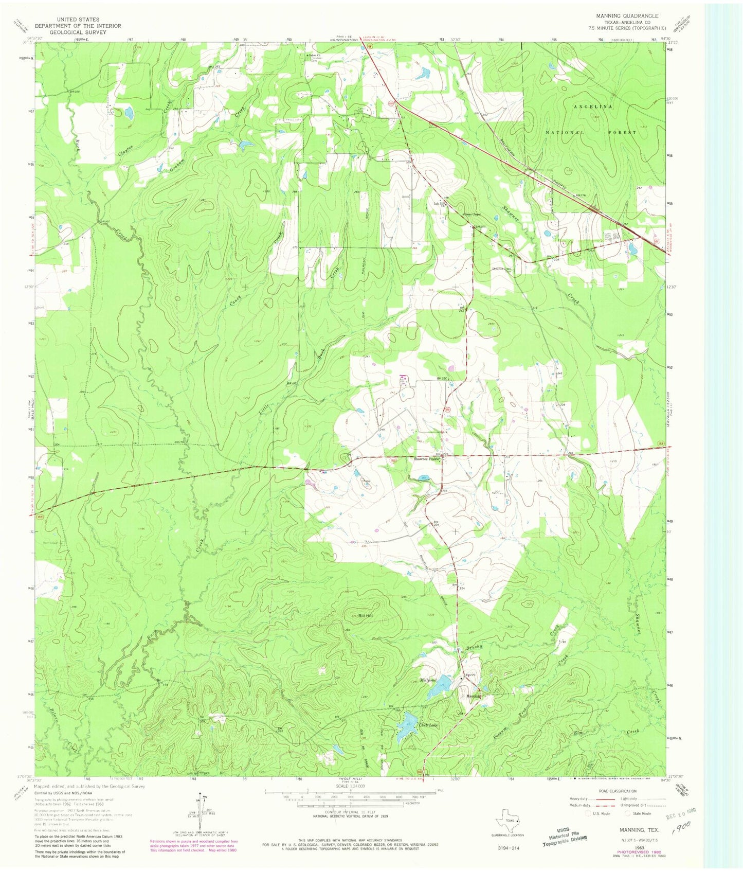 Classic USGS Manning Texas 7.5'x7.5' Topo Map Image