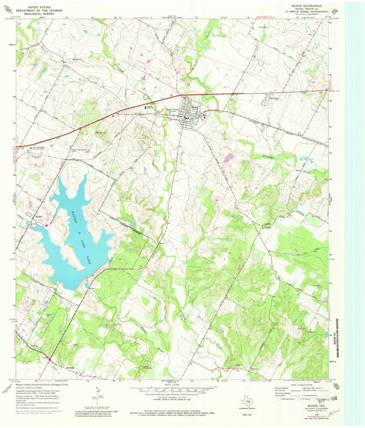 Classic USGS Manor Texas 7.5'x7.5' Topo Map Image