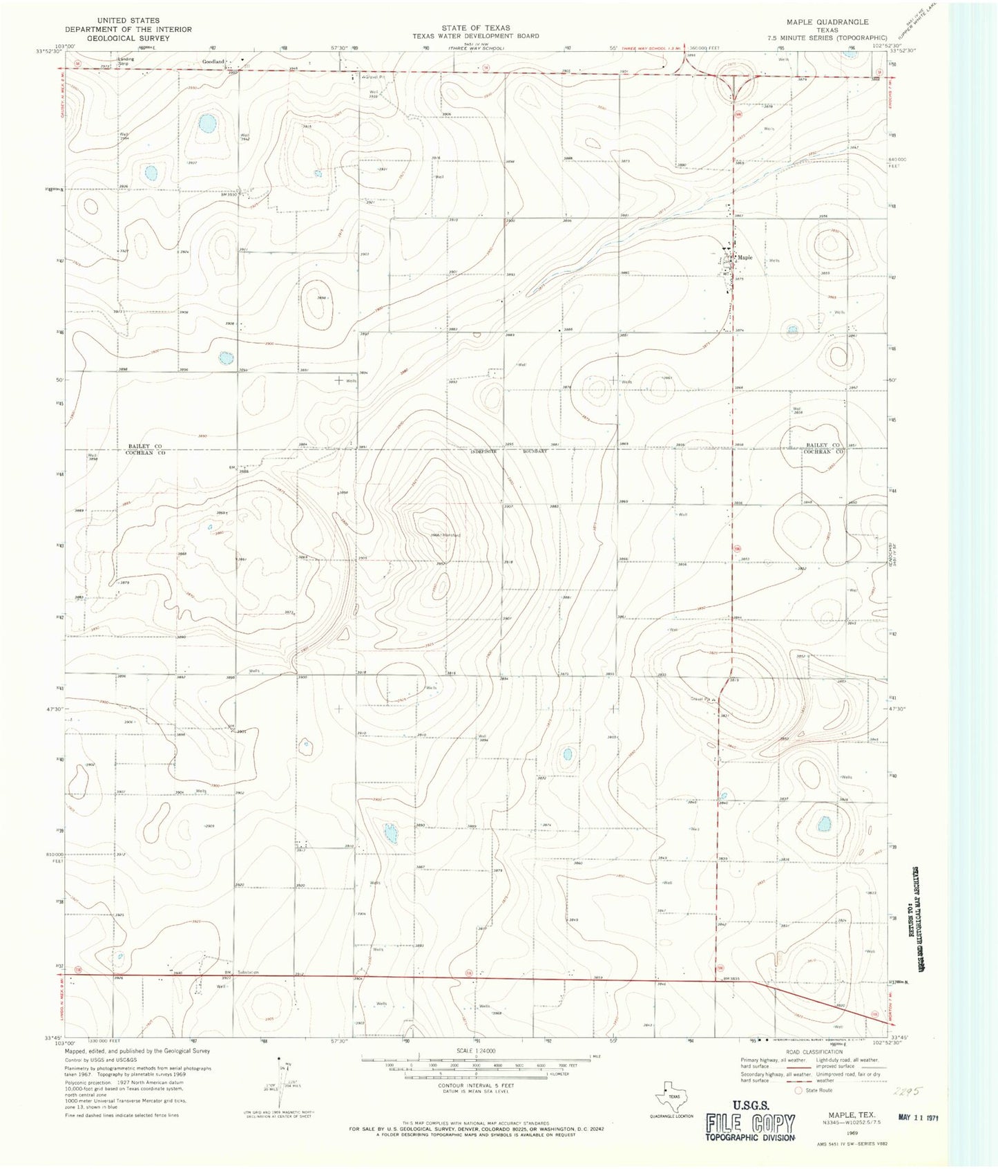 Classic USGS Maple Texas 7.5'x7.5' Topo Map Image