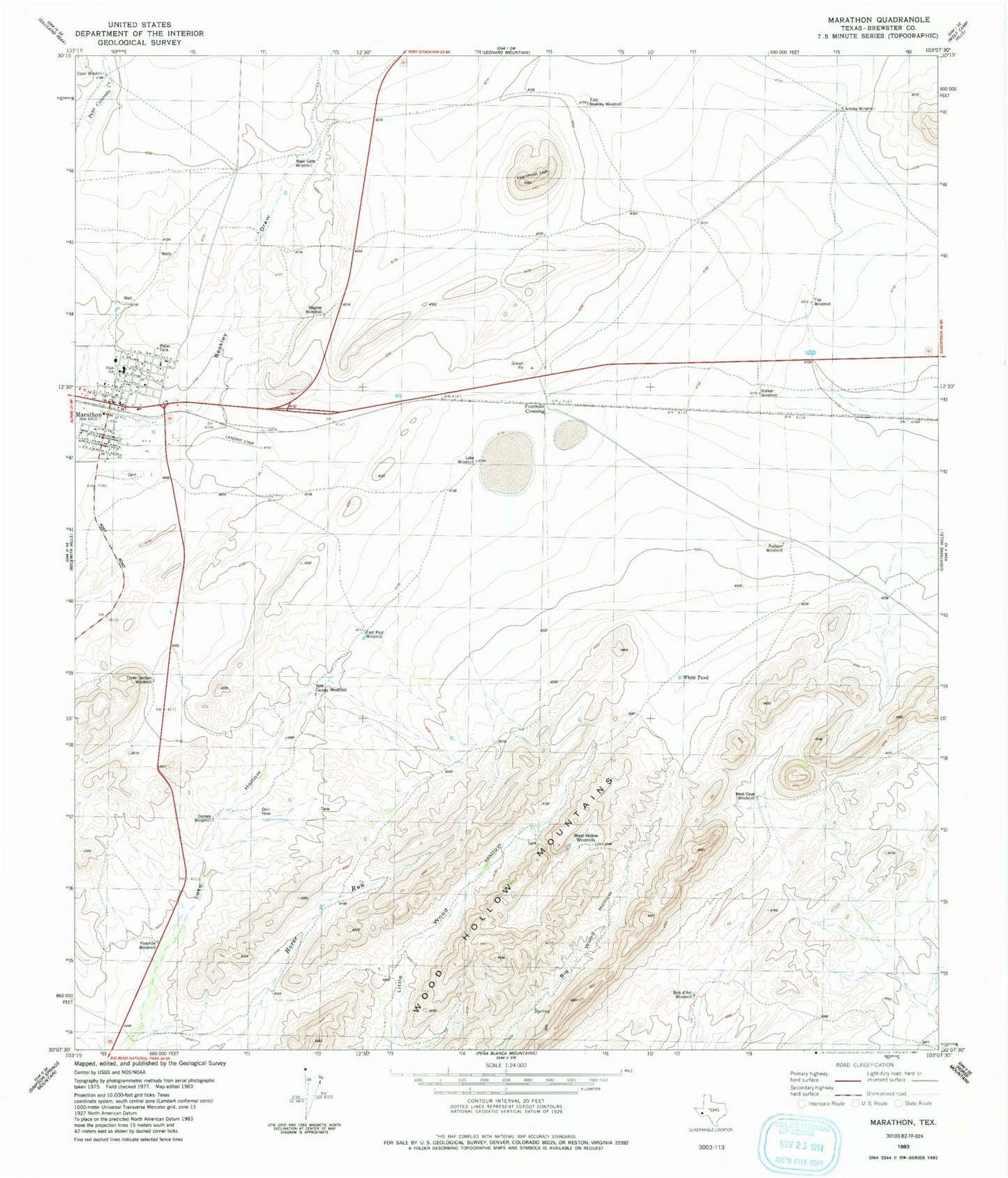 Classic USGS Marathon Texas 7.5'x7.5' Topo Map Image