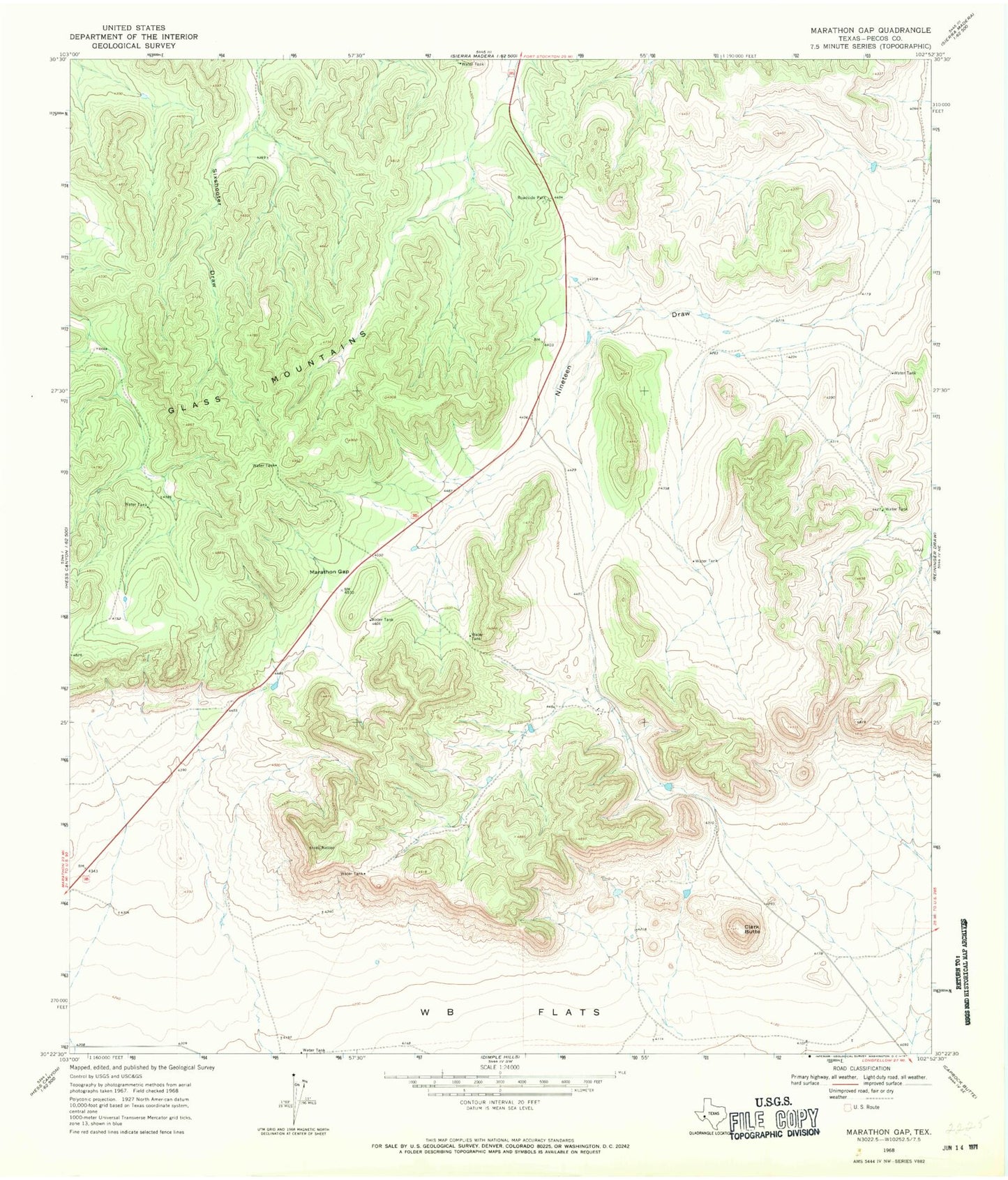 Classic USGS Marathon Gap Texas 7.5'x7.5' Topo Map Image