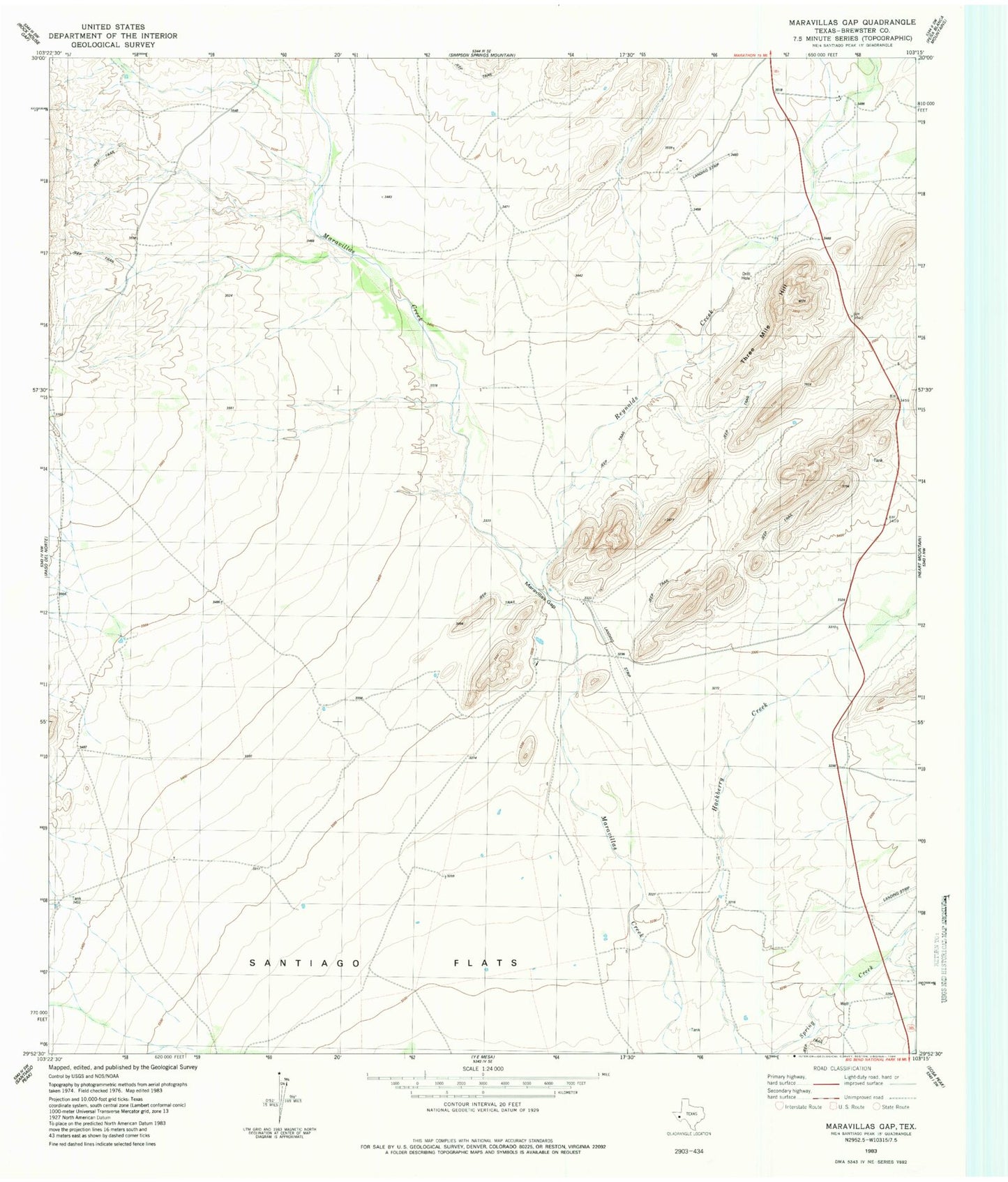 Classic USGS Maravillas Gap Texas 7.5'x7.5' Topo Map Image