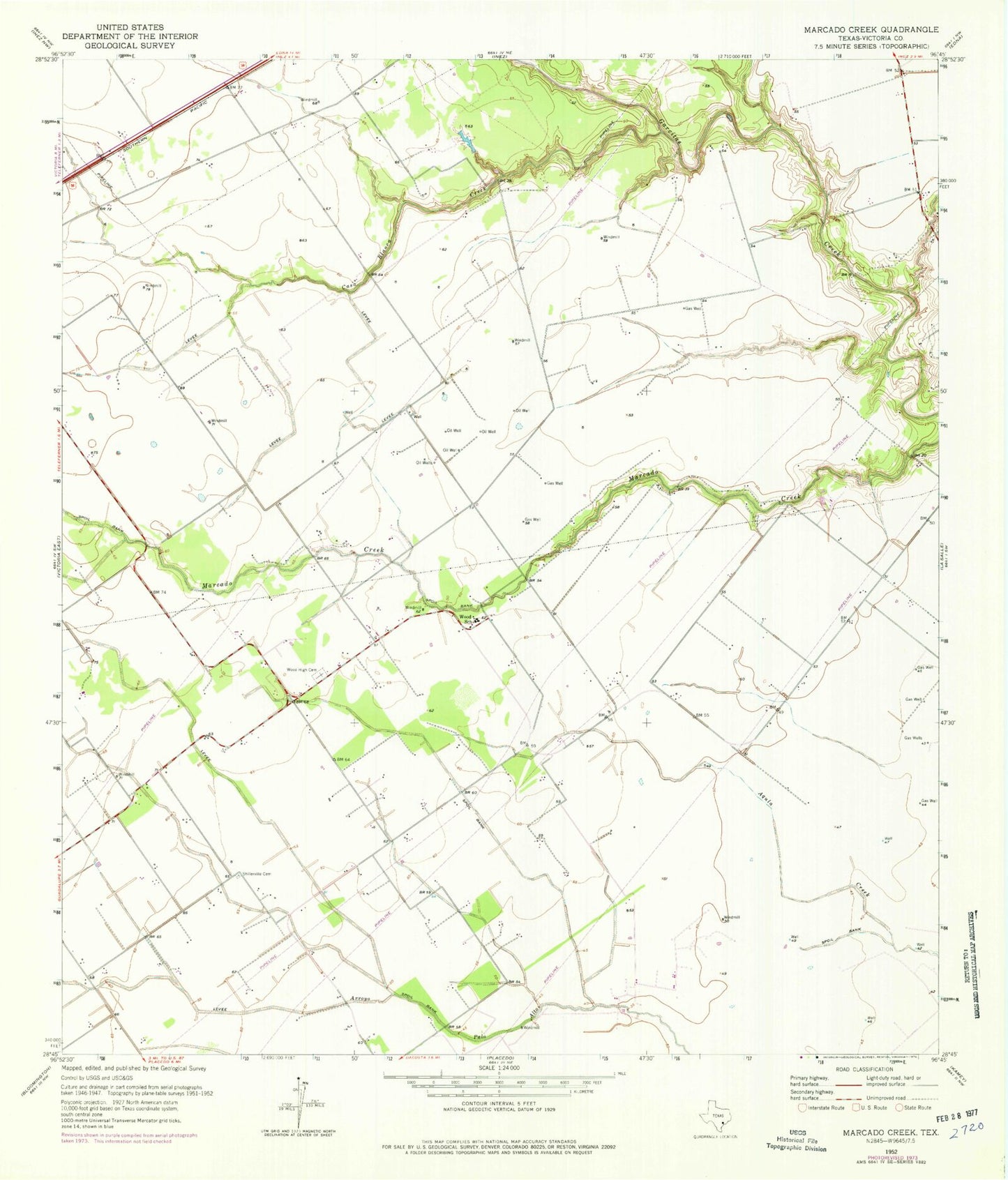 Classic USGS Marcado Creek Texas 7.5'x7.5' Topo Map Image