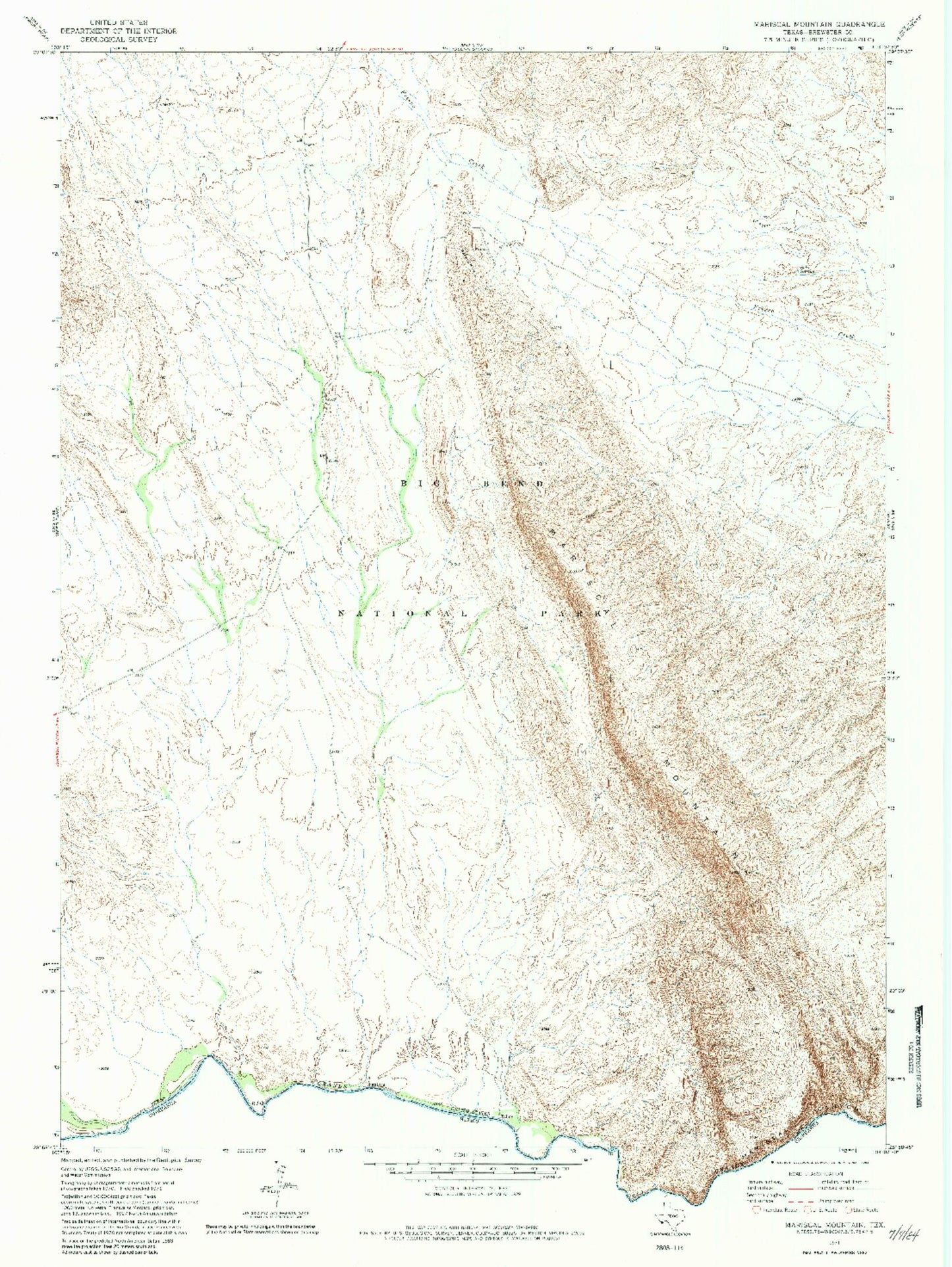 Classic USGS Mariscal Mountain Texas 7.5'x7.5' Topo Map Image