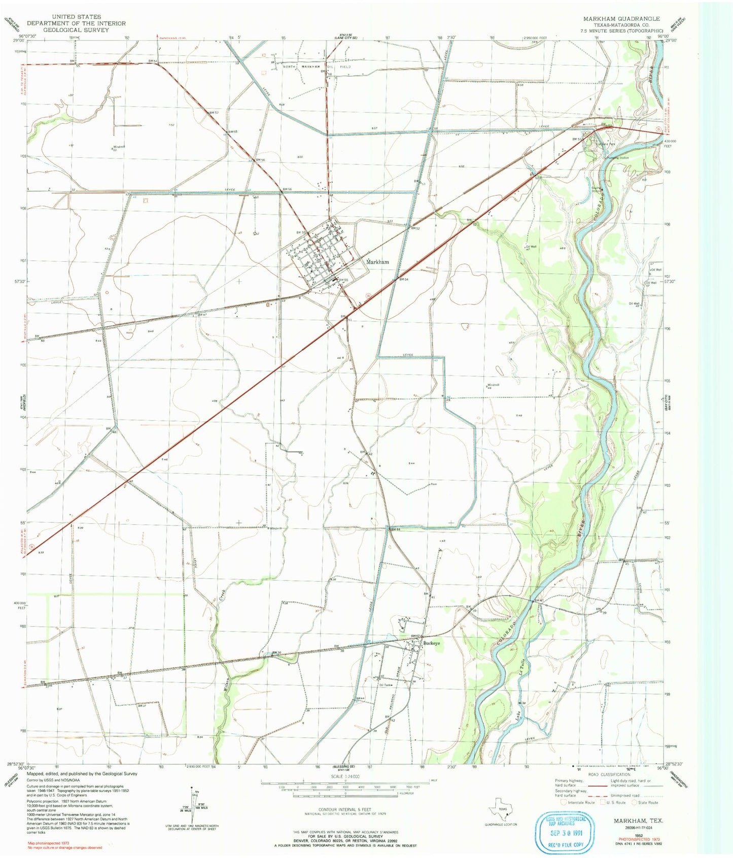 Classic USGS Markham Texas 7.5'x7.5' Topo Map Image