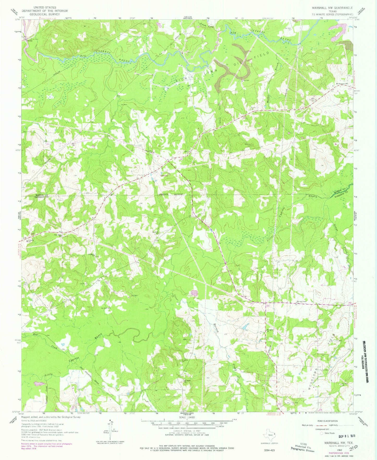 Classic USGS Marshall NW Texas 7.5'x7.5' Topo Map Image