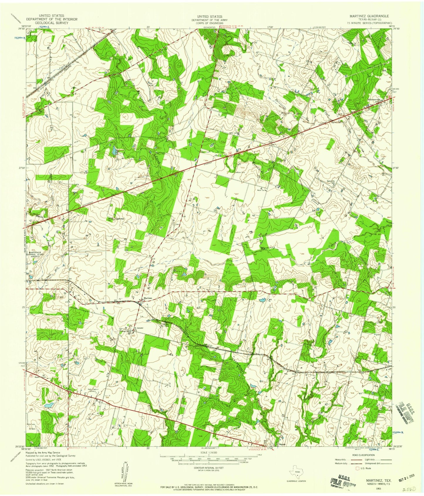 Classic USGS Martinez Texas 7.5'x7.5' Topo Map Image