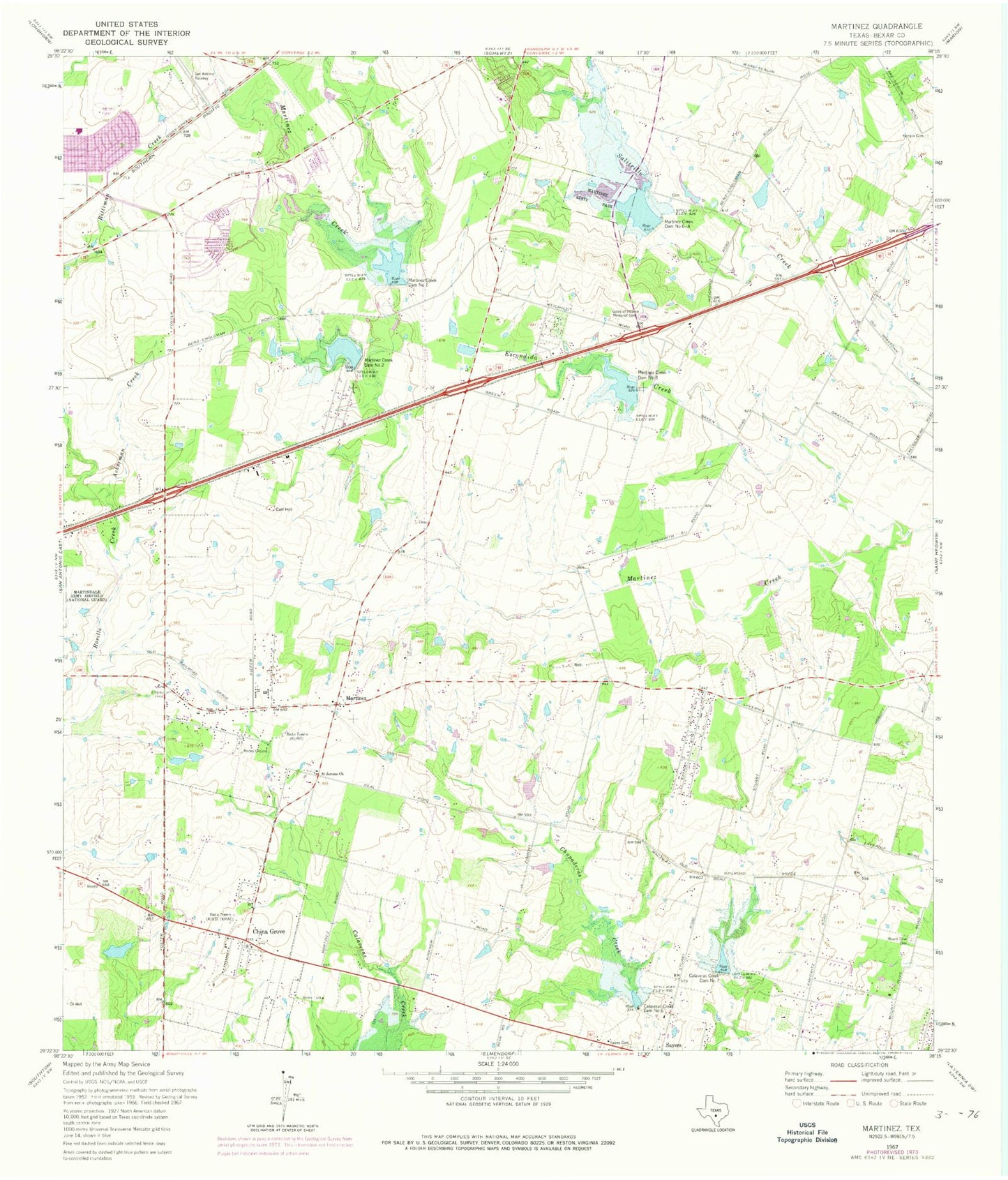 Classic USGS Martinez Texas 7.5'x7.5' Topo Map Image
