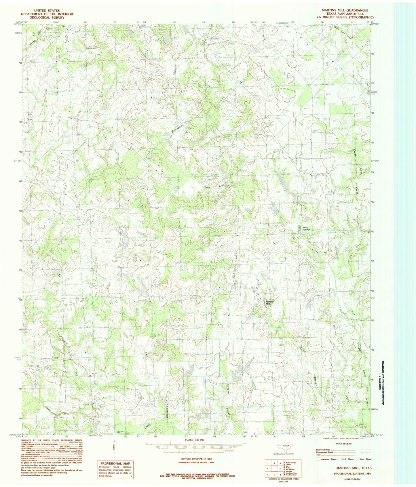 Classic USGS Martins Mill Texas 7.5'x7.5' Topo Map Image