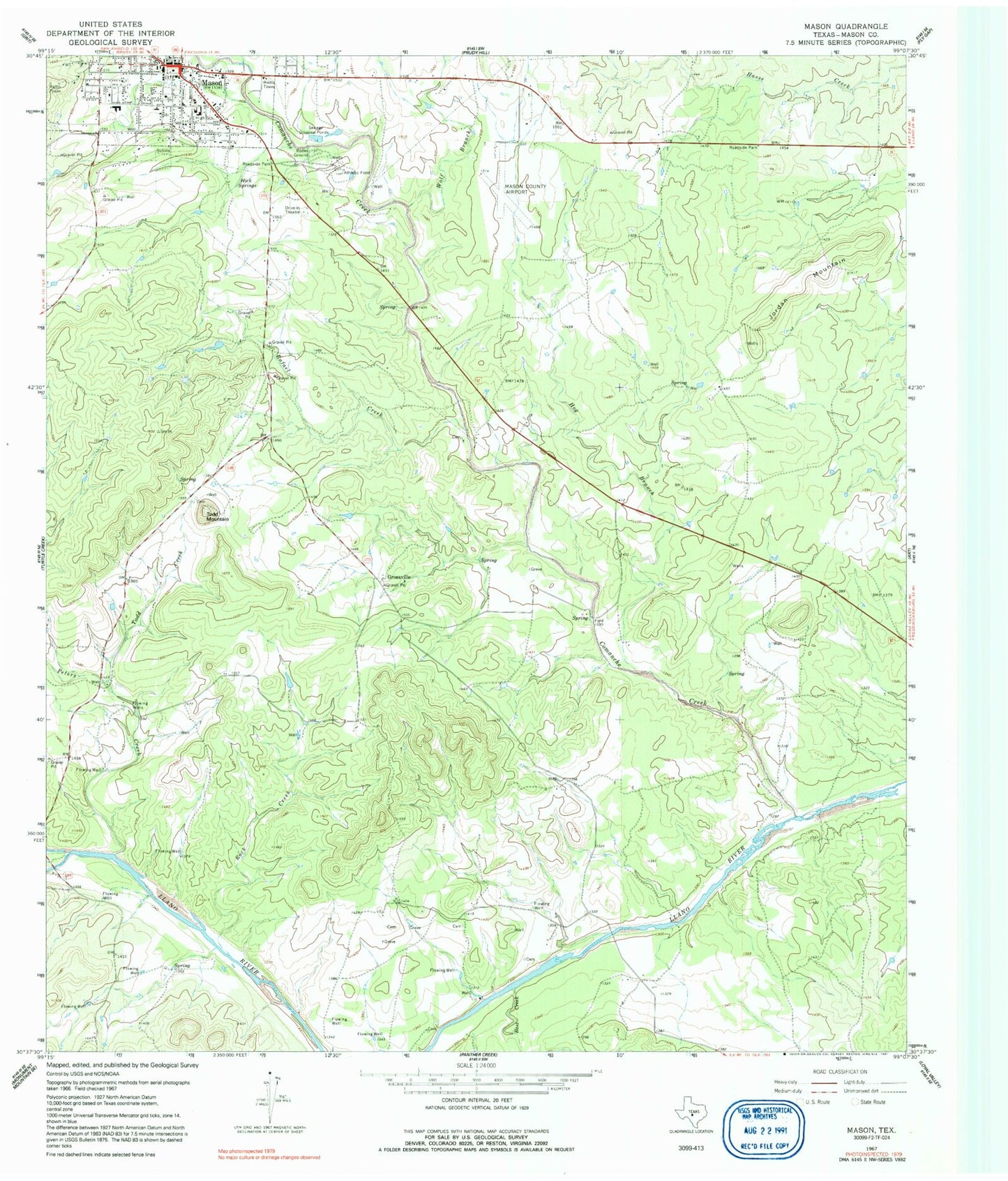 Classic USGS Mason Texas 7.5'x7.5' Topo Map Image
